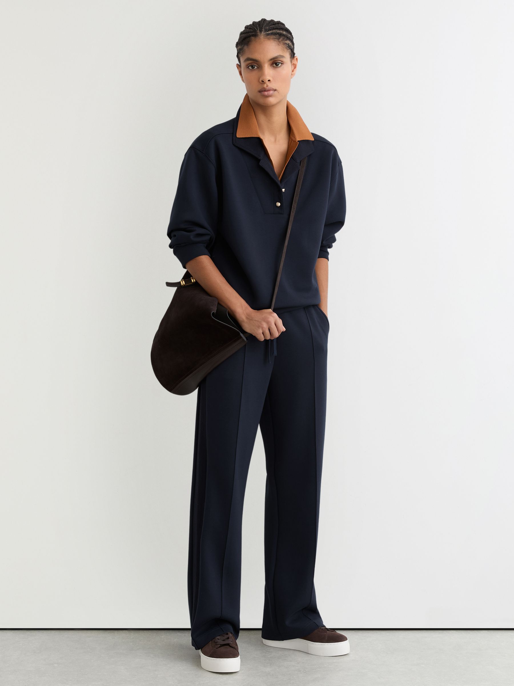 Premium Interlock Wide-Leg Joggers in Navy - image 2