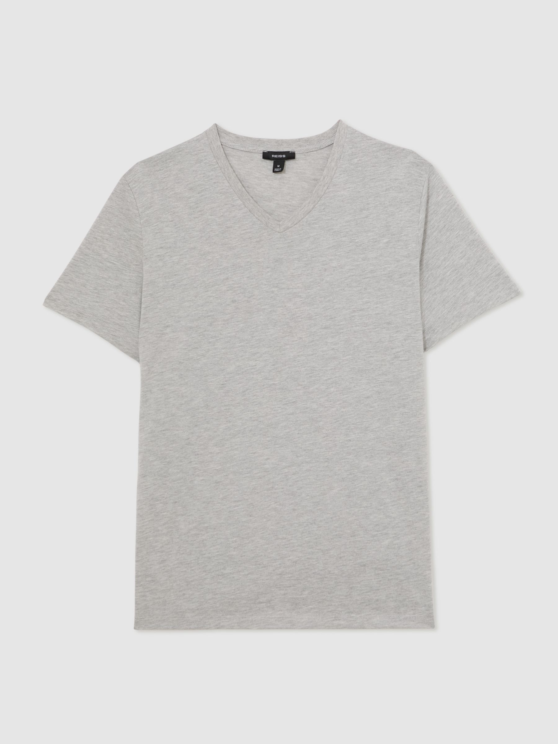 Cotton V-Neck T-Shirt in Grey Melange - Image 2 of 6