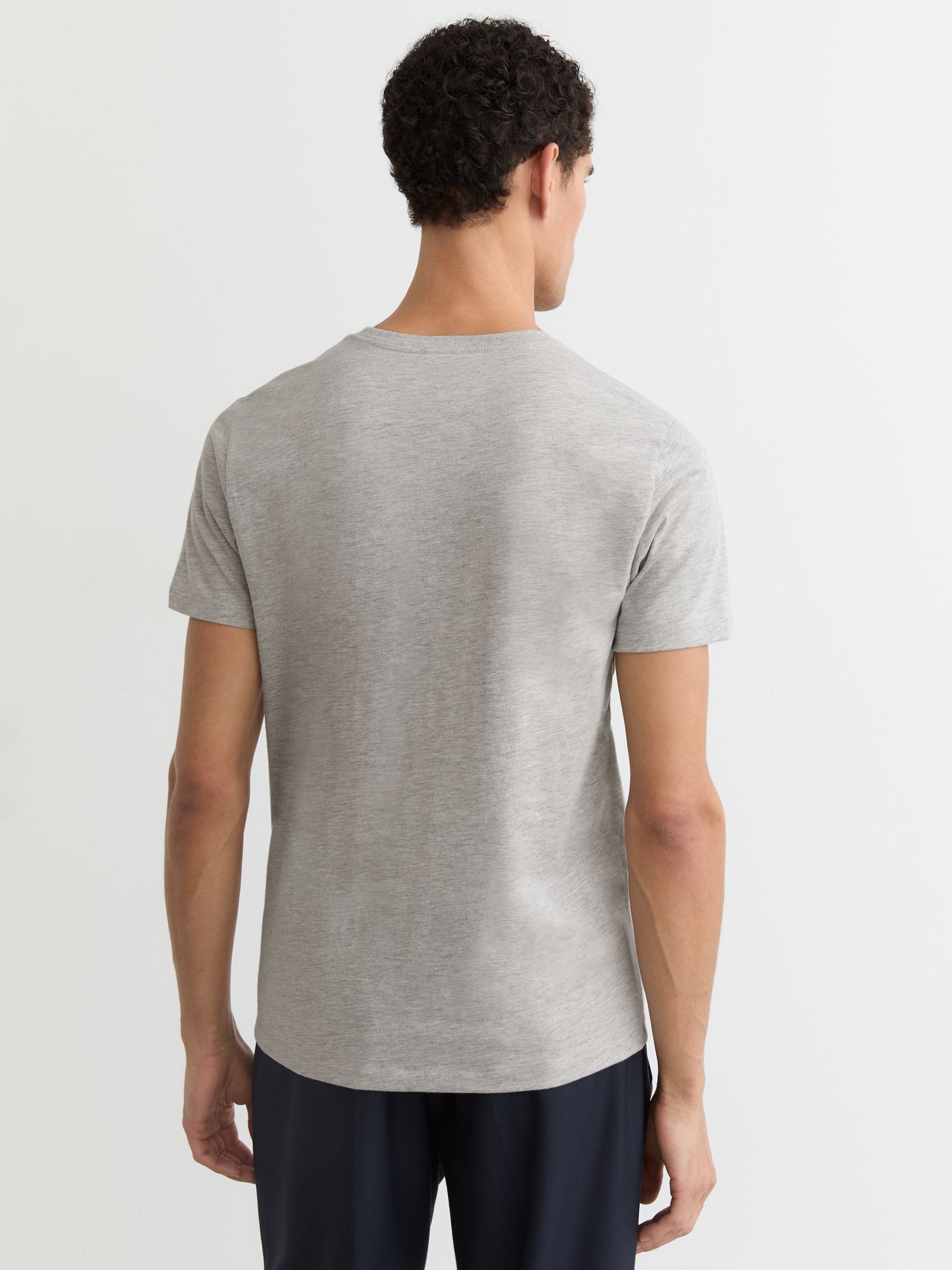 Cotton V-Neck T-Shirt in Grey Melange - Image 5 of 6