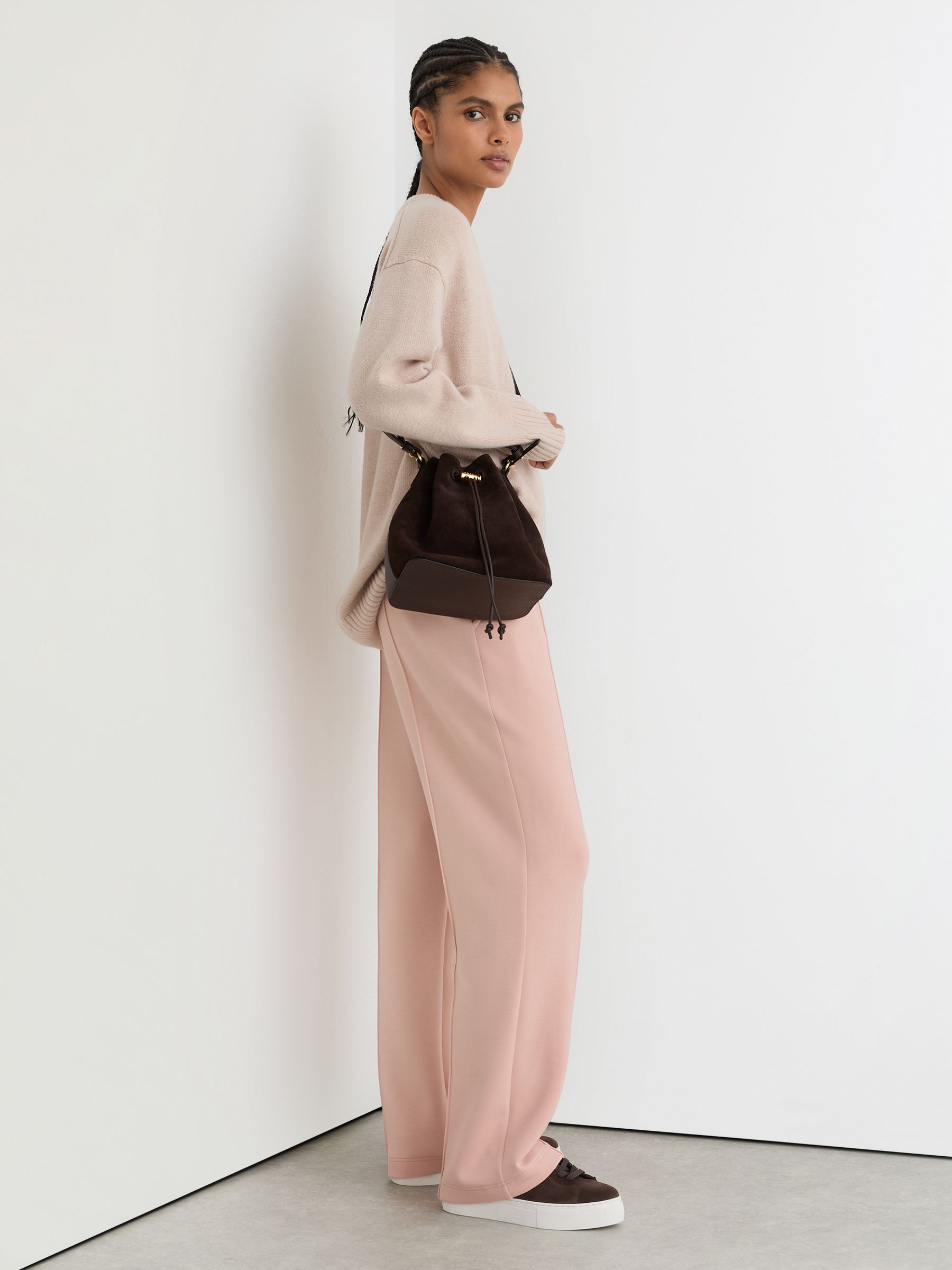 Premium Interlock Wide-Leg Joggers in Pale Pink - Image 1 of 6