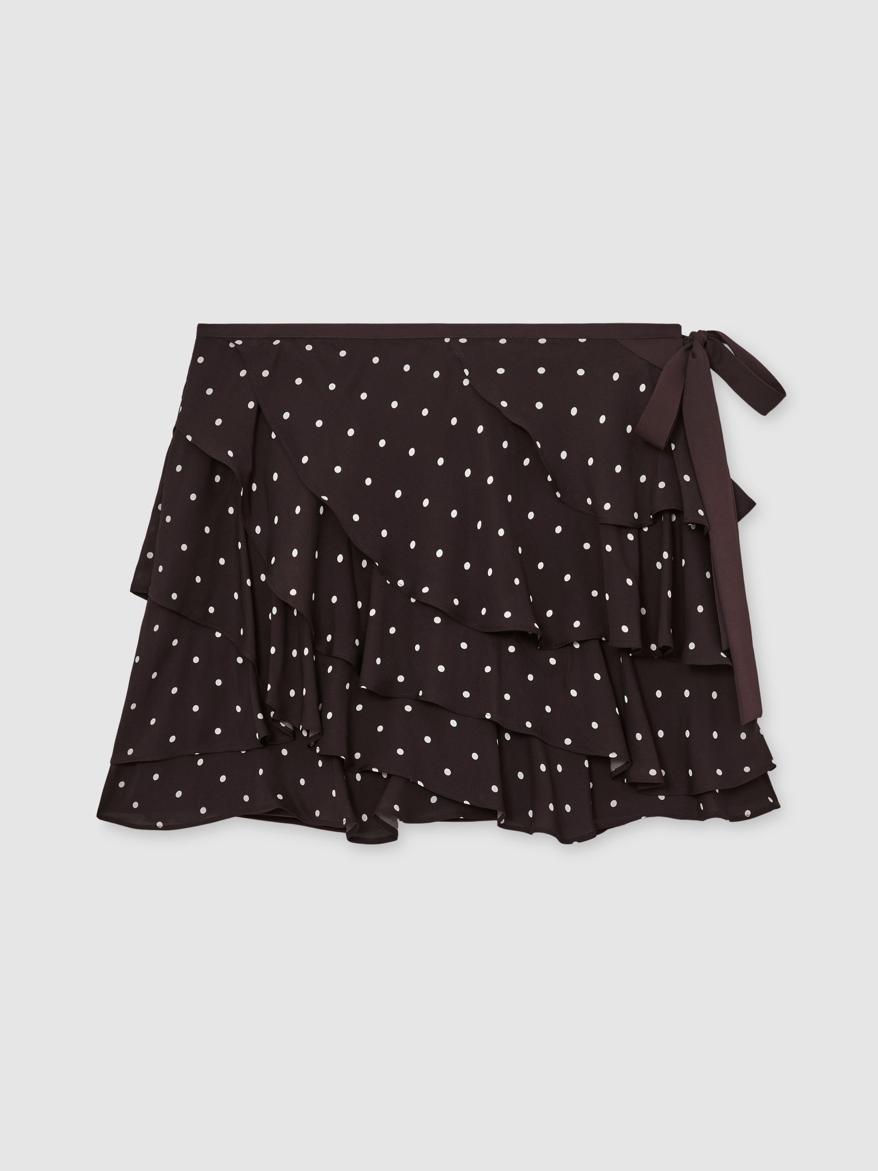Polka-Dot Tiered-Ruffle Skort in Chocolate Brown/Ivory - image 1