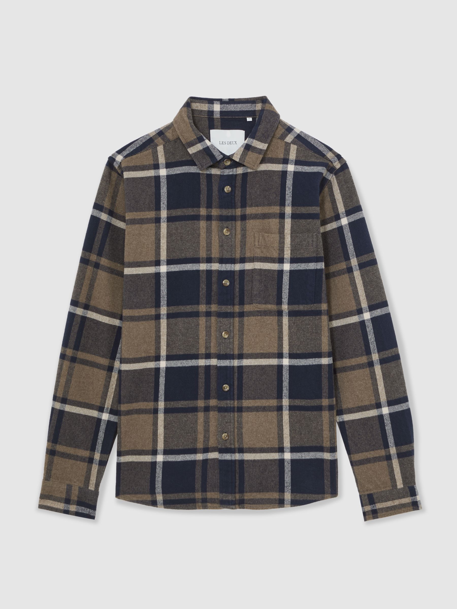 Cotton Check Flannel Shirt in Dark Navy - image 1