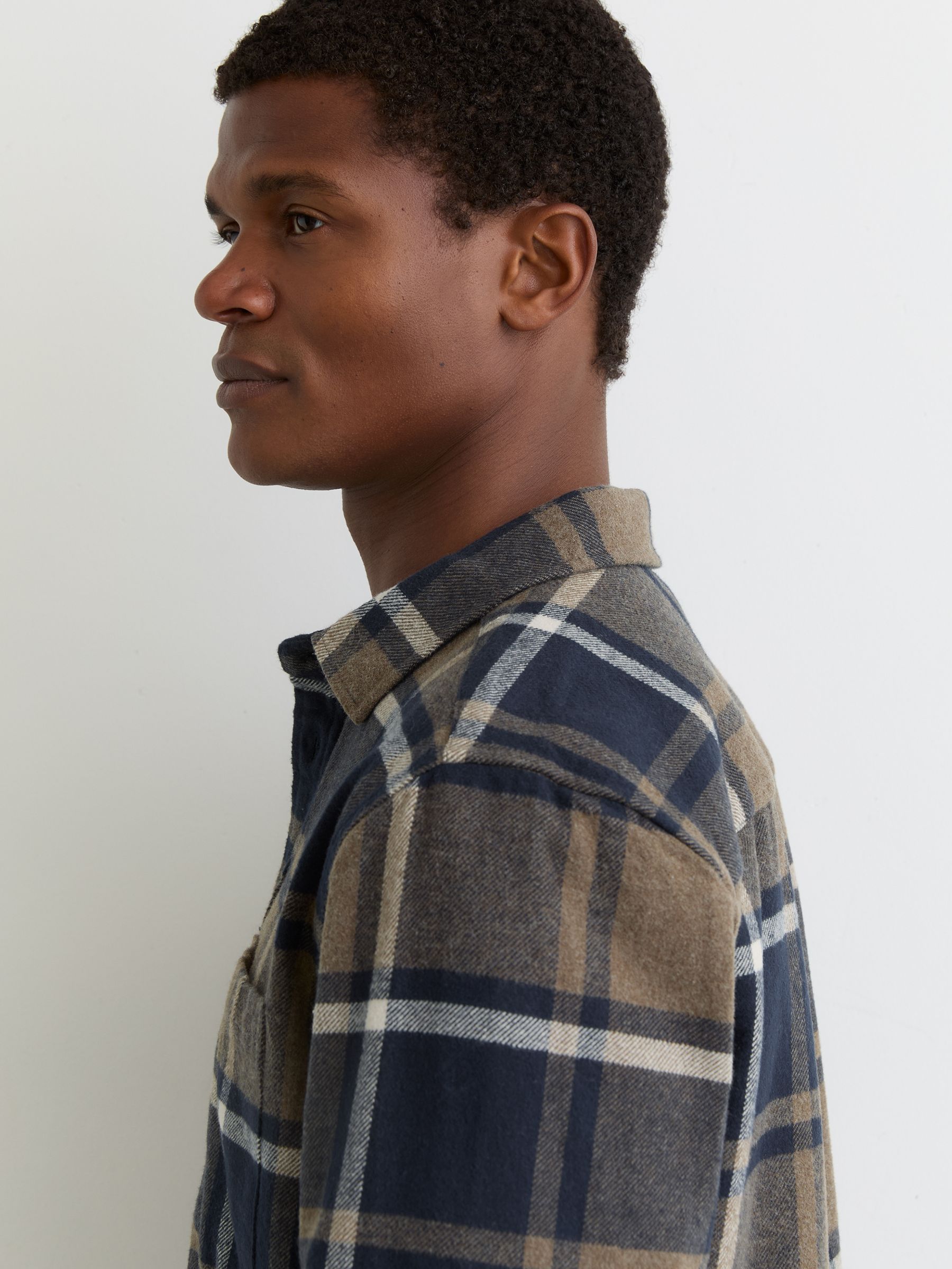 Cotton Check Flannel Shirt in Dark Navy - image 4