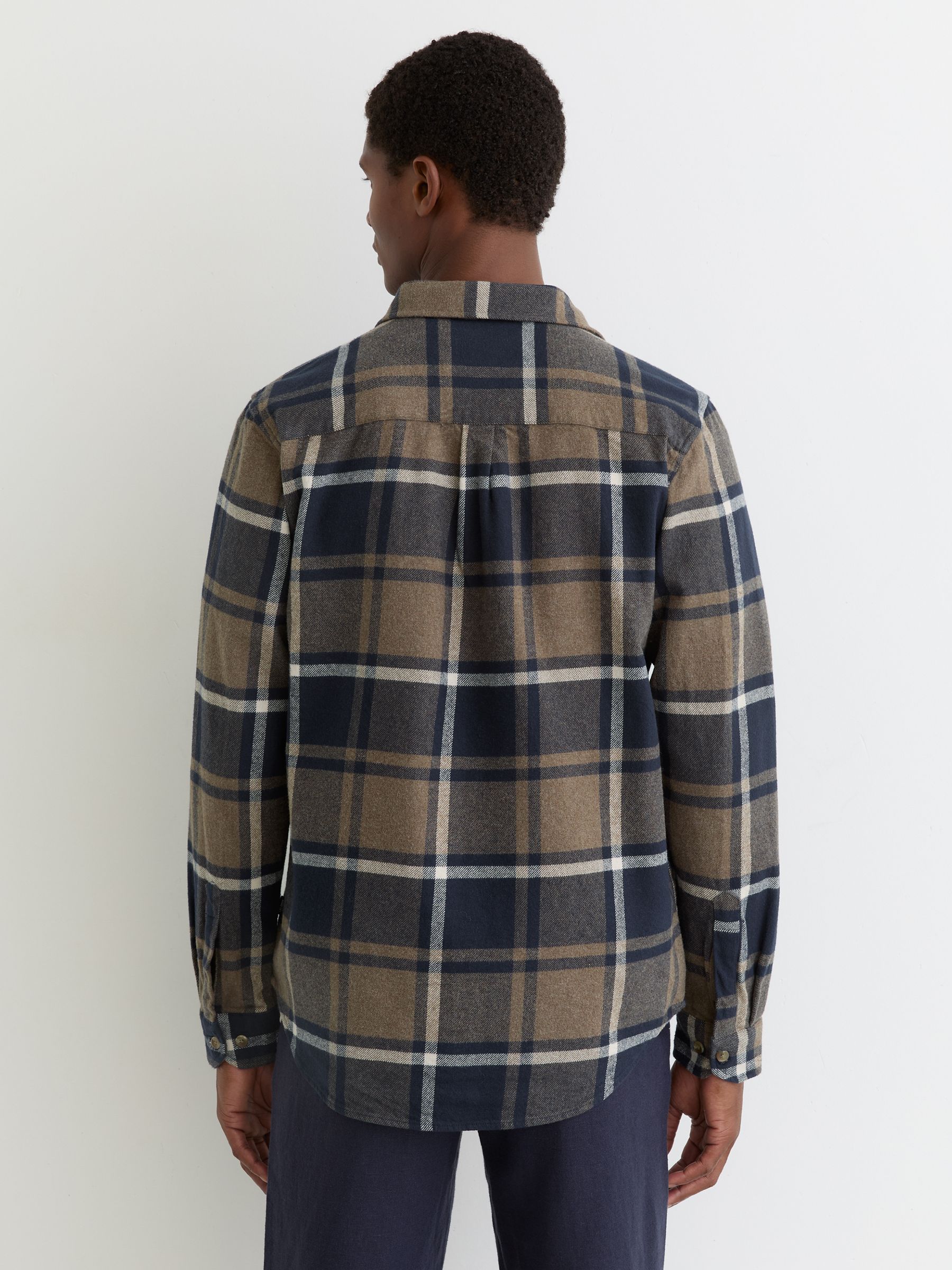 Cotton Check Flannel Shirt in Dark Navy - image 3
