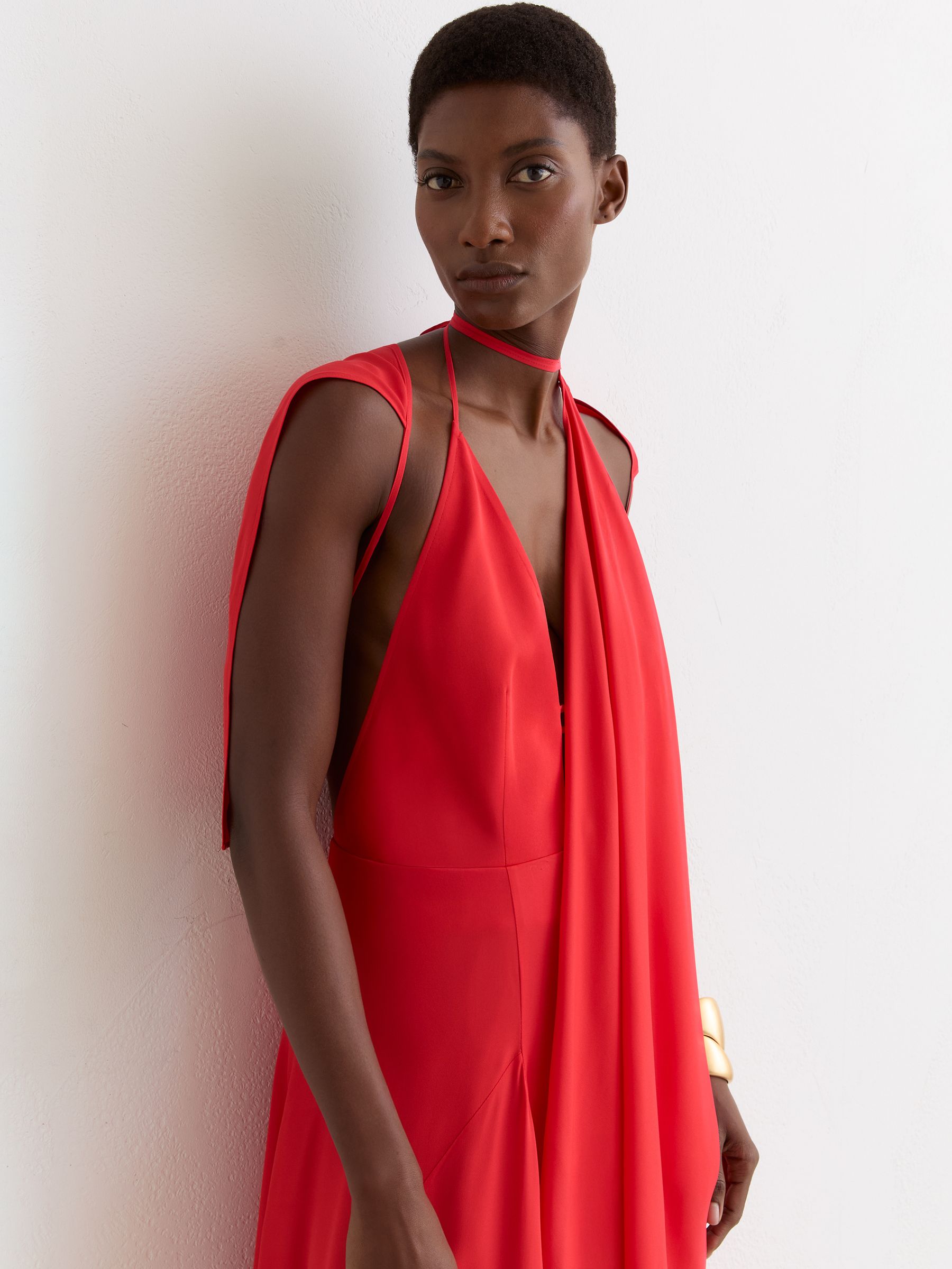 Strappy Draped Cape Maxi Dress in Orange - Image 3 of 7