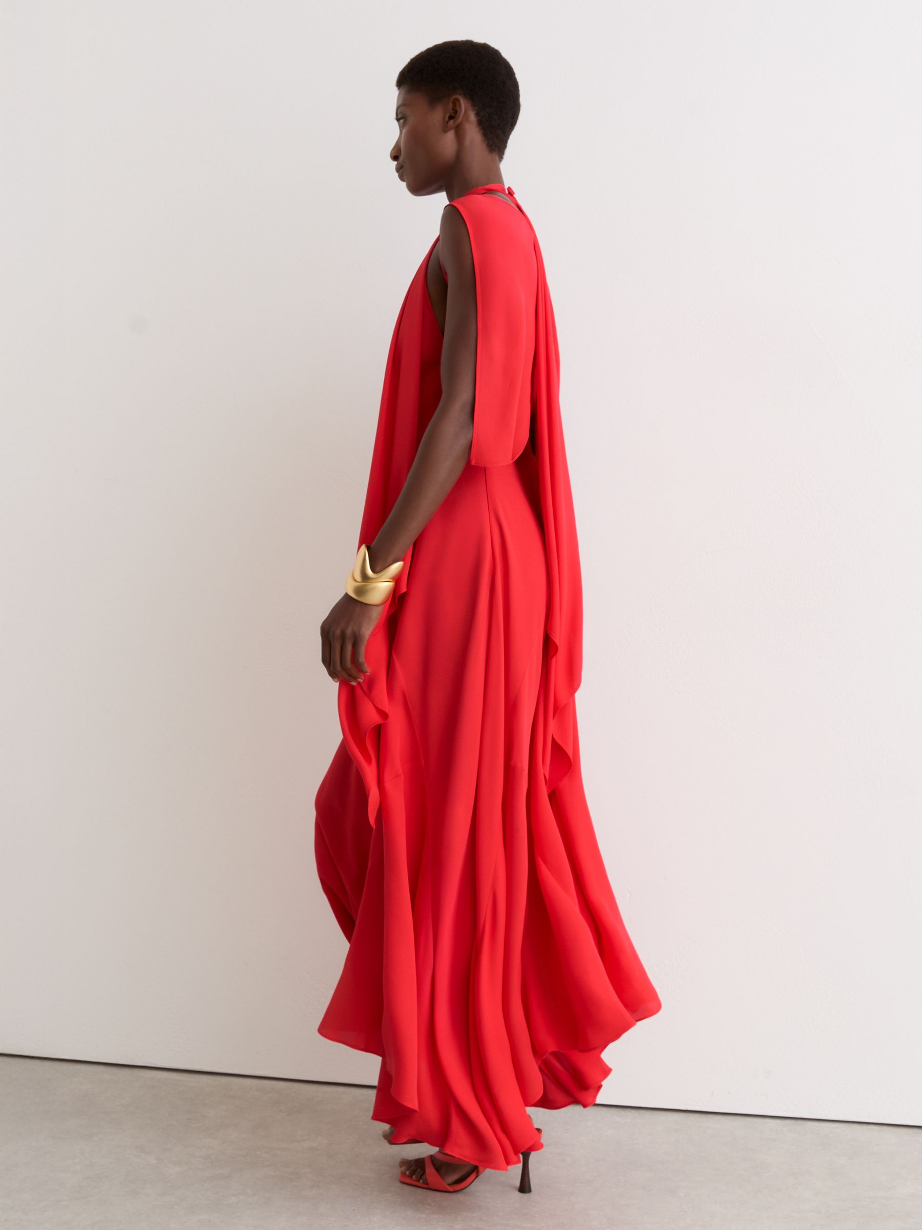 Strappy Draped Cape Maxi Dress in Orange - Image 5 of 7