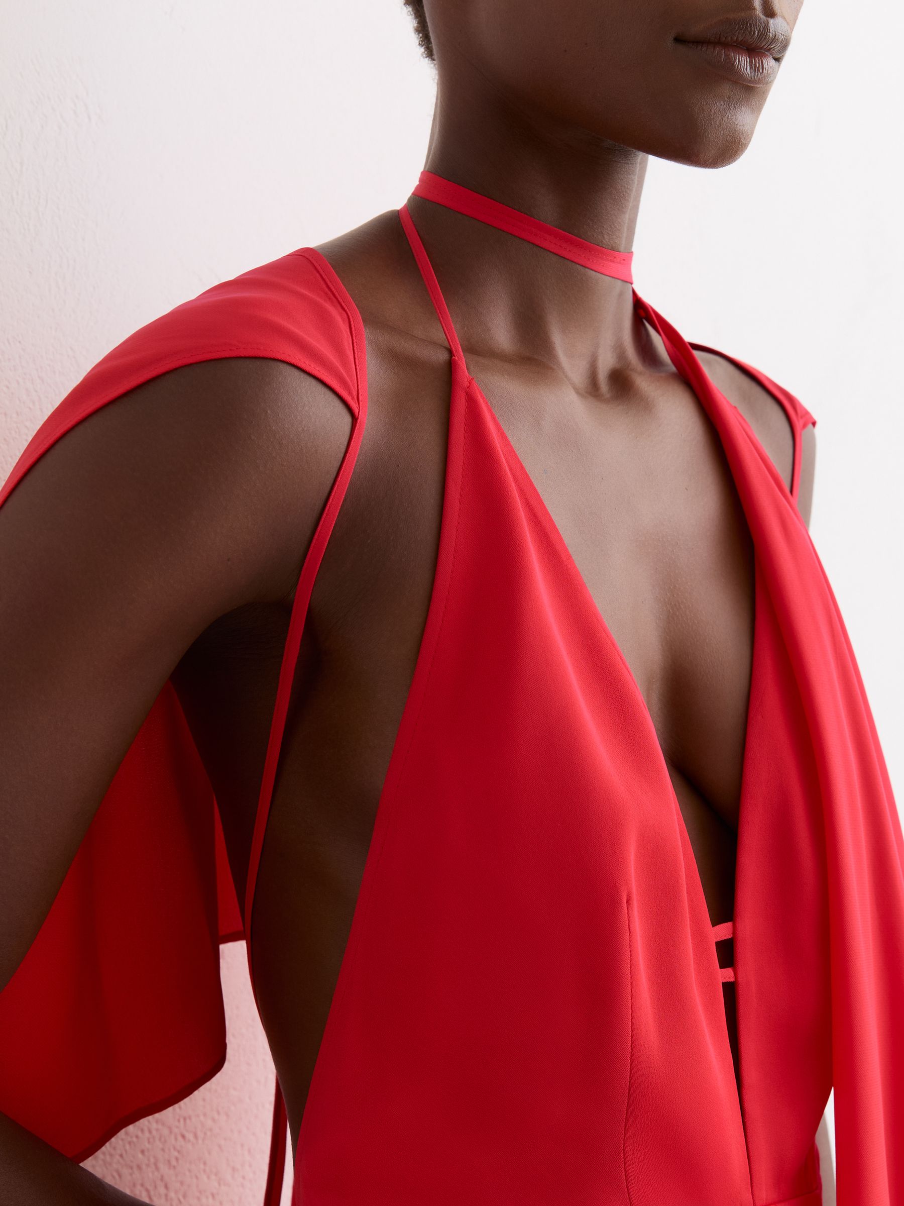 Strappy Draped Cape Maxi Dress in Orange - Image 6 of 7