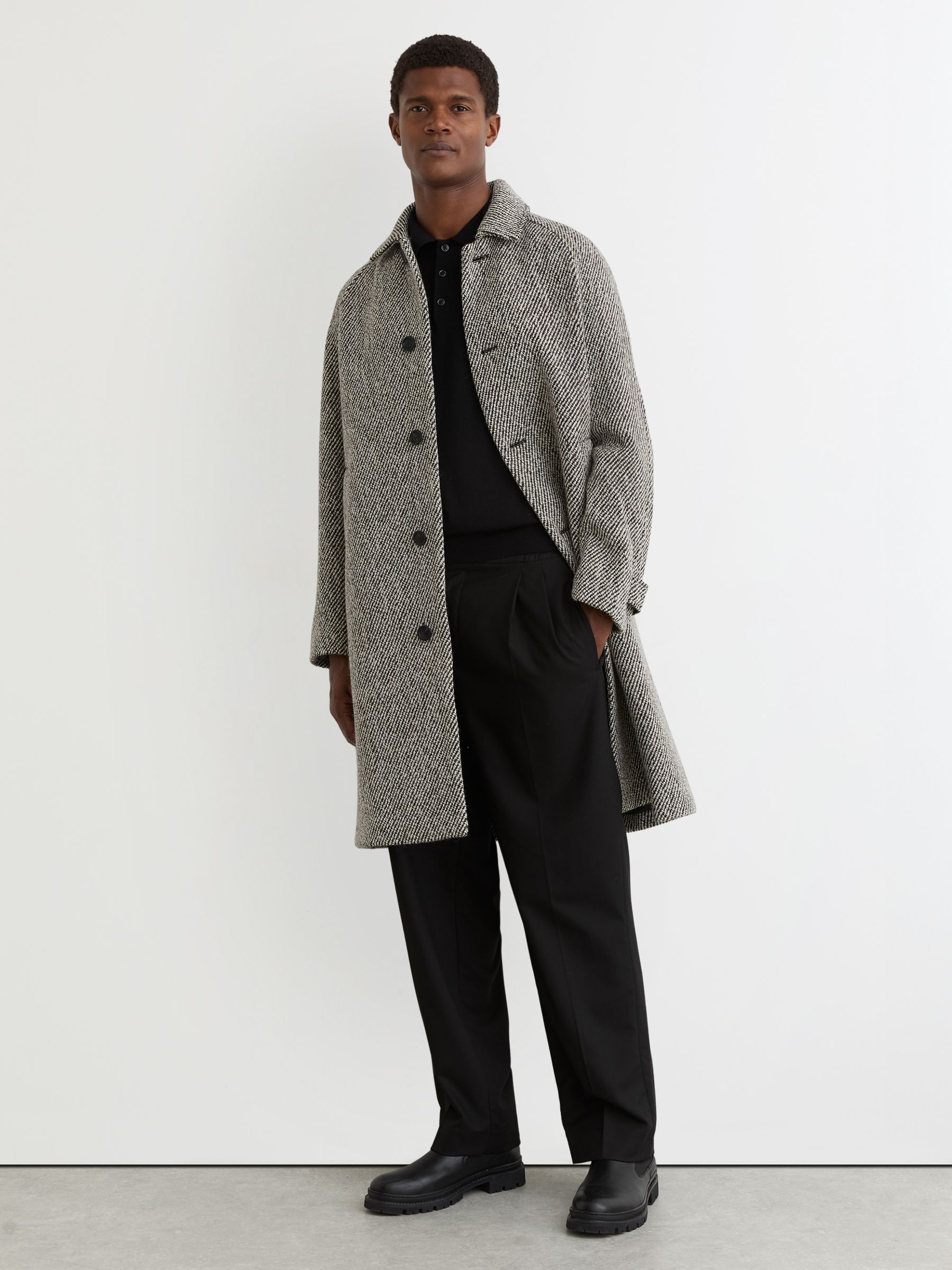 Wool Blend Twill Coat in Salt Pepper - Image 1 of 6 Wool Blend Twill Coat in Salt Pepper - Image 1 of 6