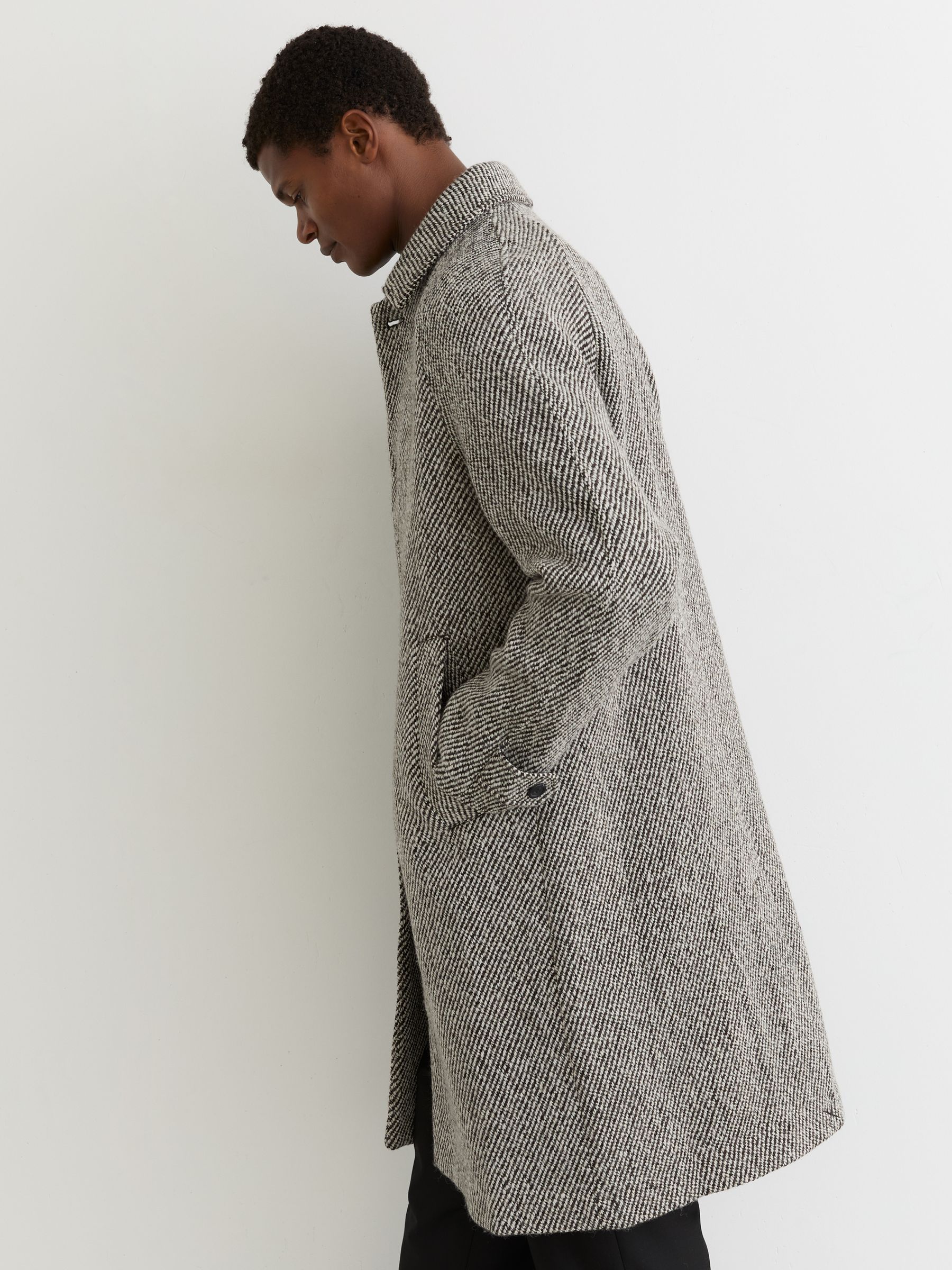 Wool Blend Twill Coat in Salt Pepper - Image 4 of 6