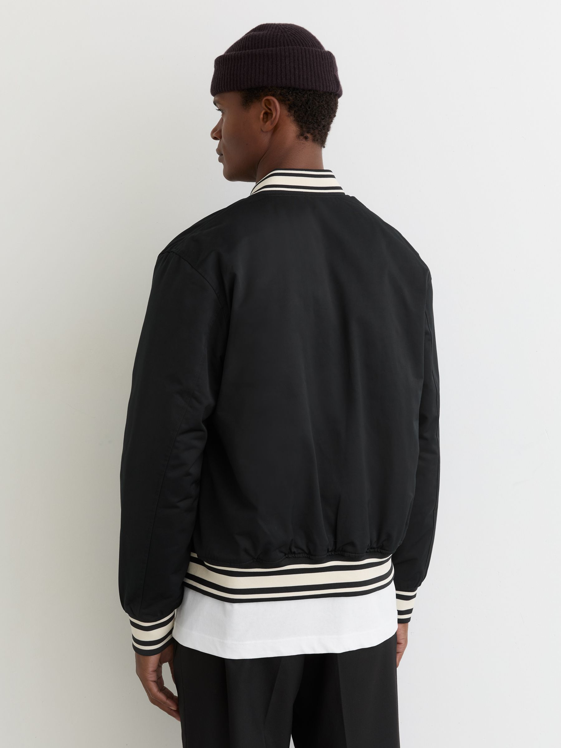 Varsity Tech Bomber Jacket in Black - Image 4 of 5