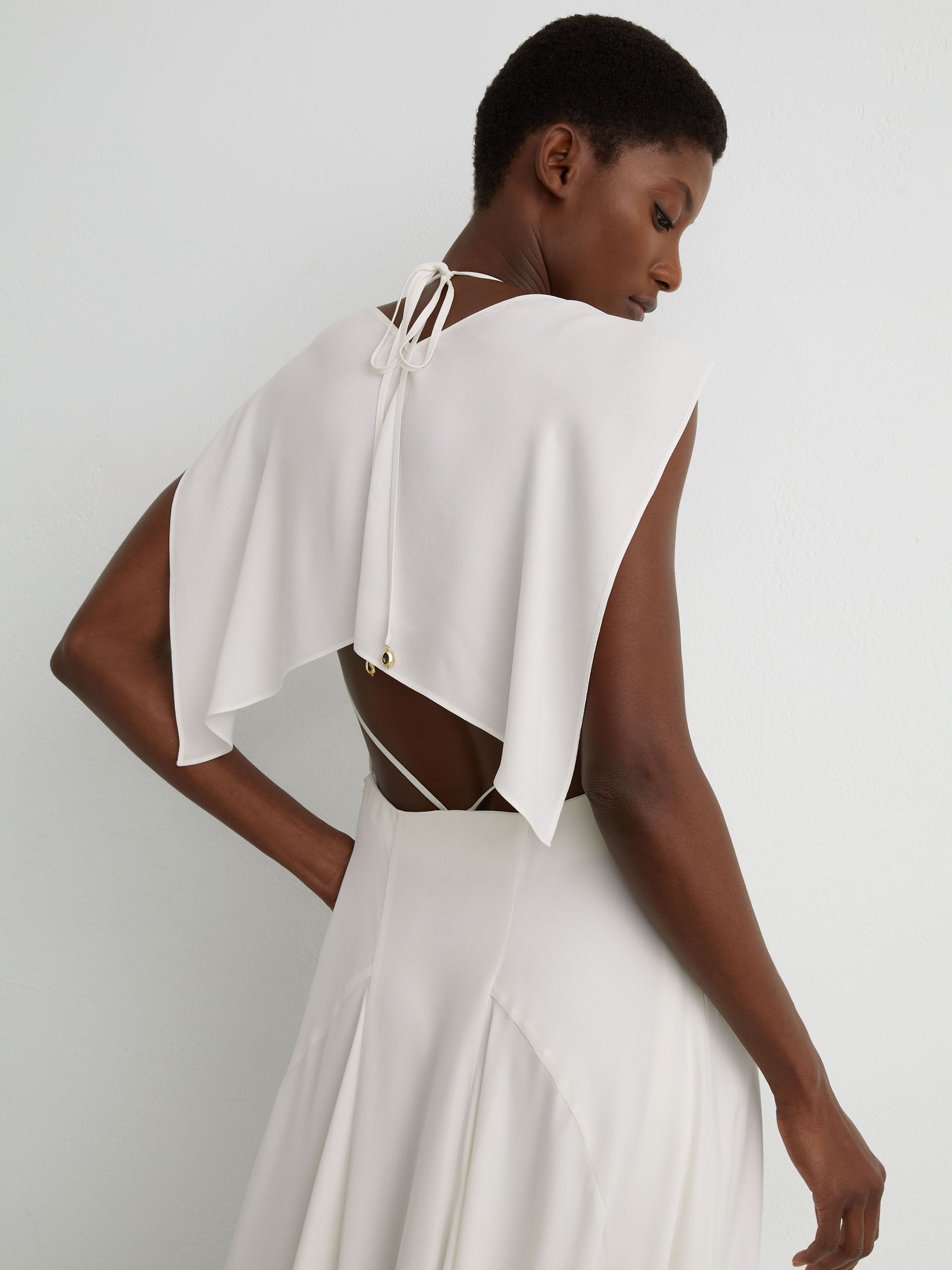 Strappy Draped Cape Maxi Dress in Ivory - image 5