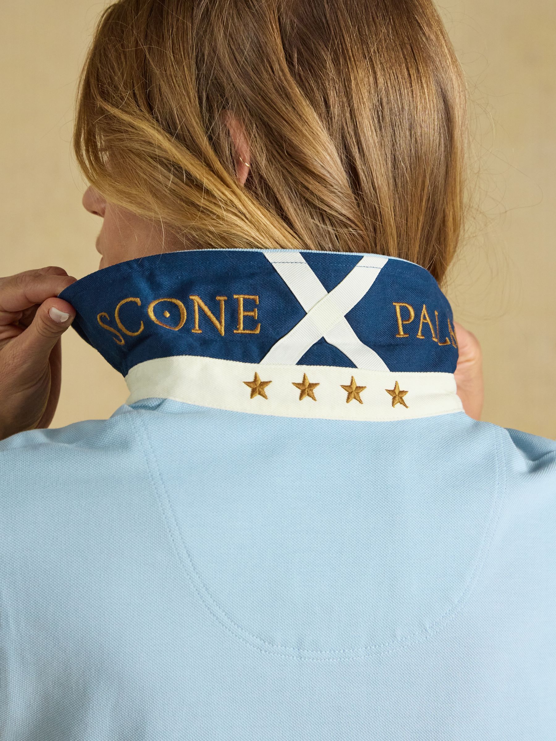 Official Scone Light Blue Cotton Pique Polo Shirt - Image 10 of 13