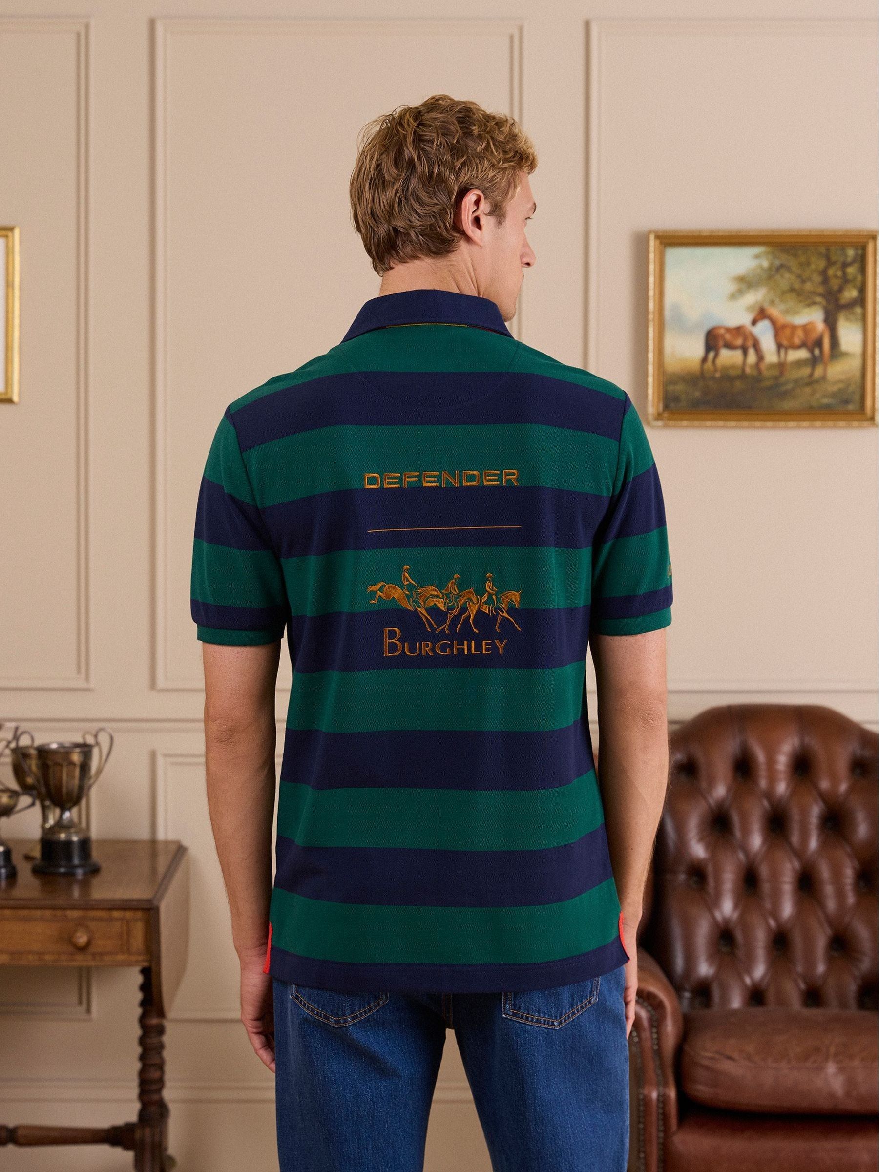 Official Burghley Green & Navy Cotton Pique Polo Shirt - Image 2 of 11 Official Burghley Green & Navy Cotton Pique Polo Shirt - Image 2 of 11