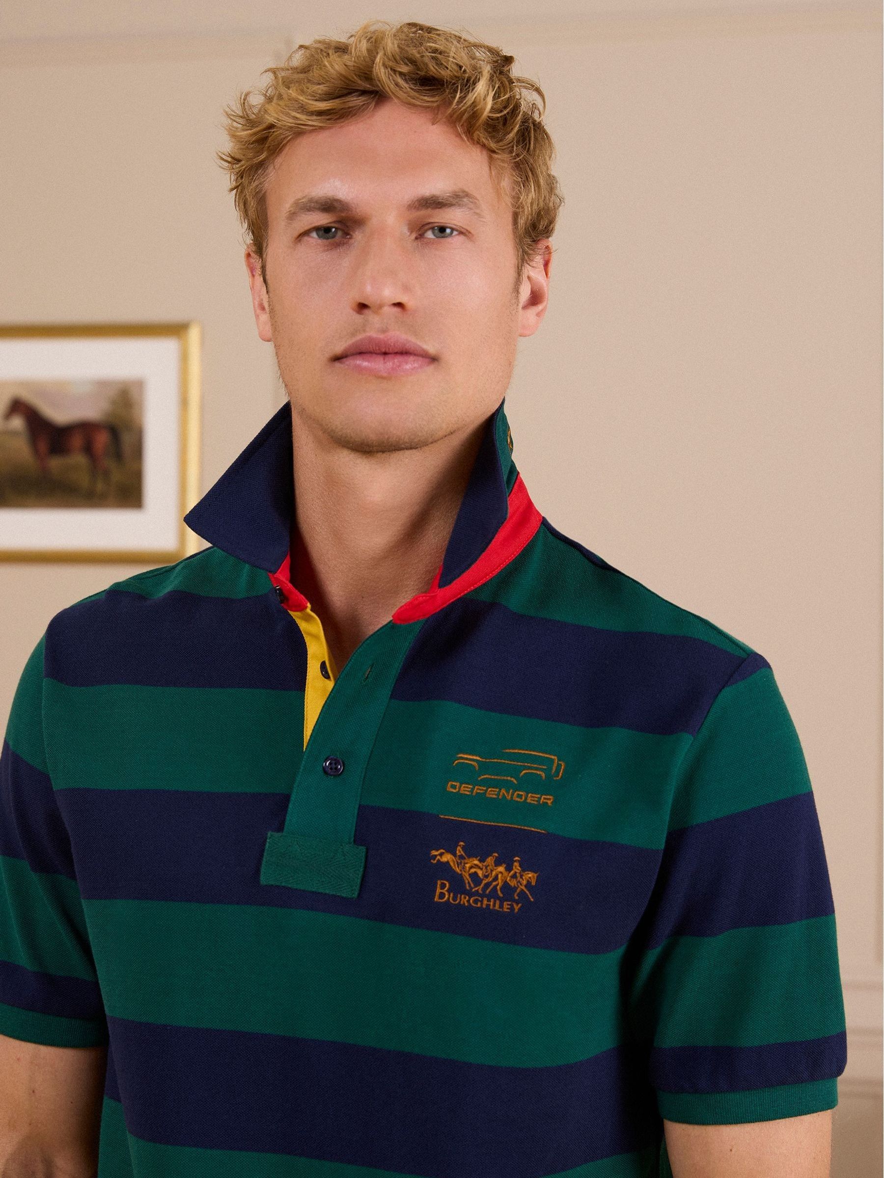 Official Burghley Green & Navy Cotton Pique Polo Shirt - Image 3 of 11