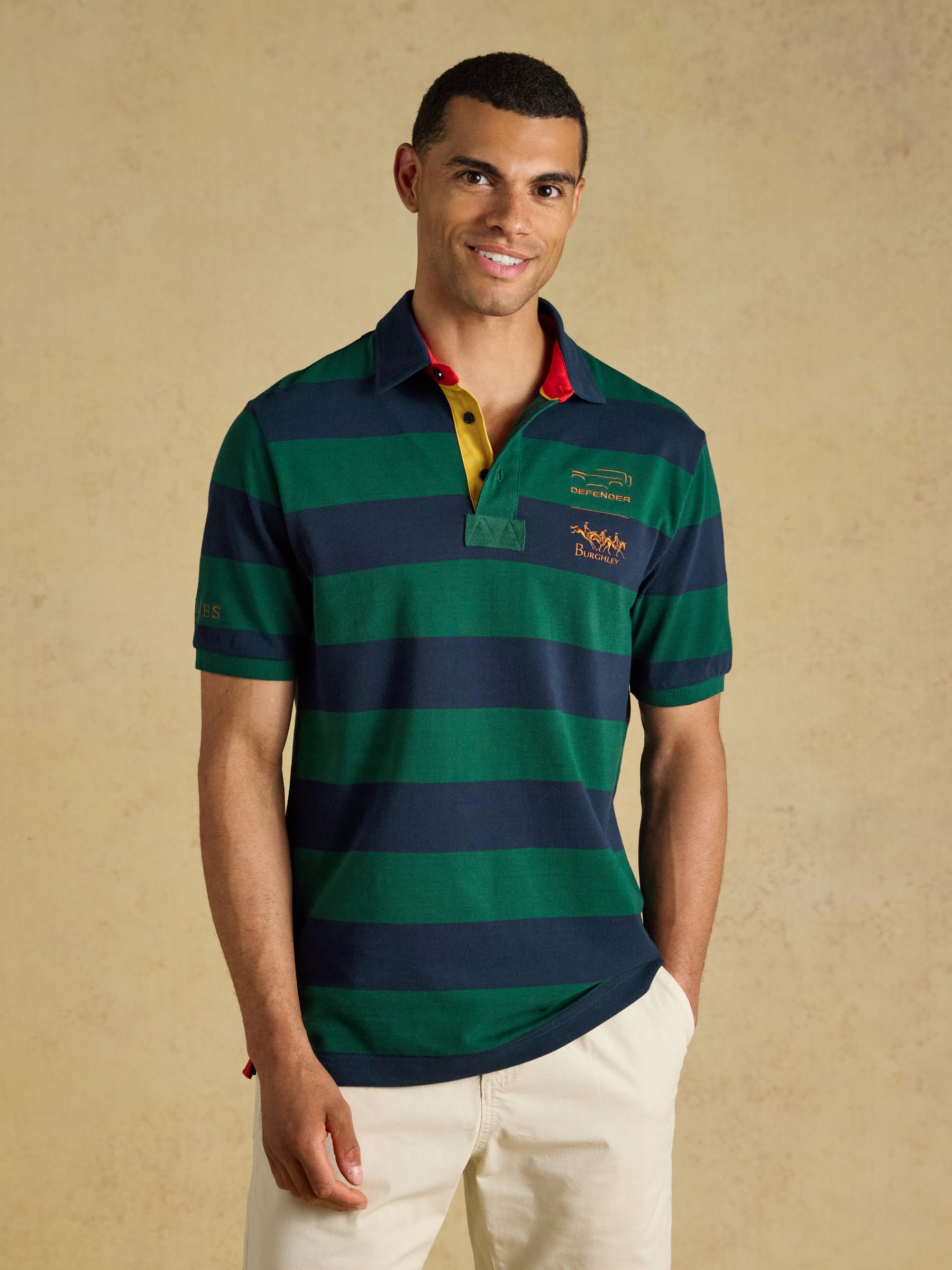 Official Burghley Green & Navy Cotton Pique Polo Shirt - Image 4 of 11