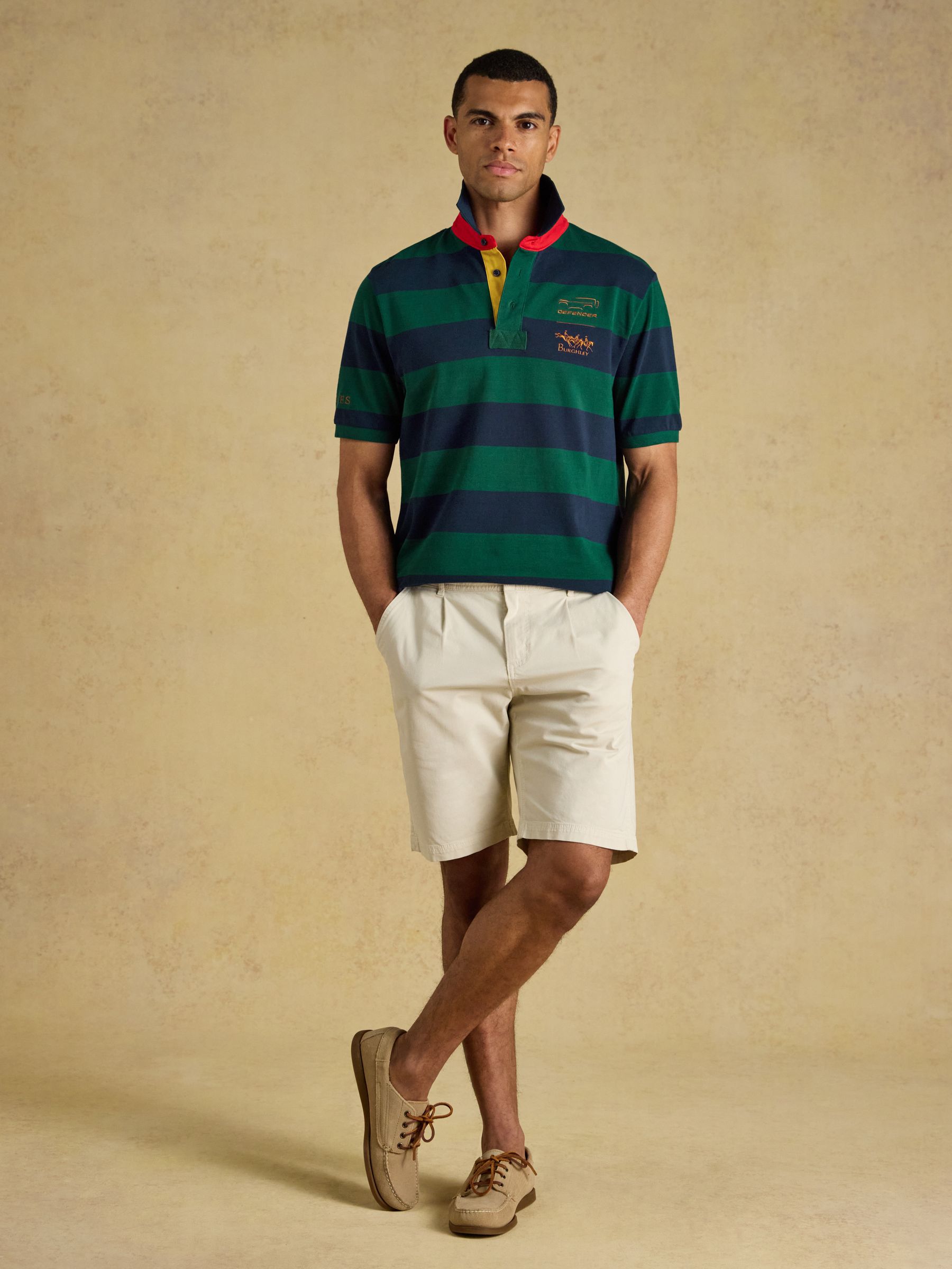 Official Burghley Green & Navy Cotton Pique Polo Shirt - Image 8 of 11