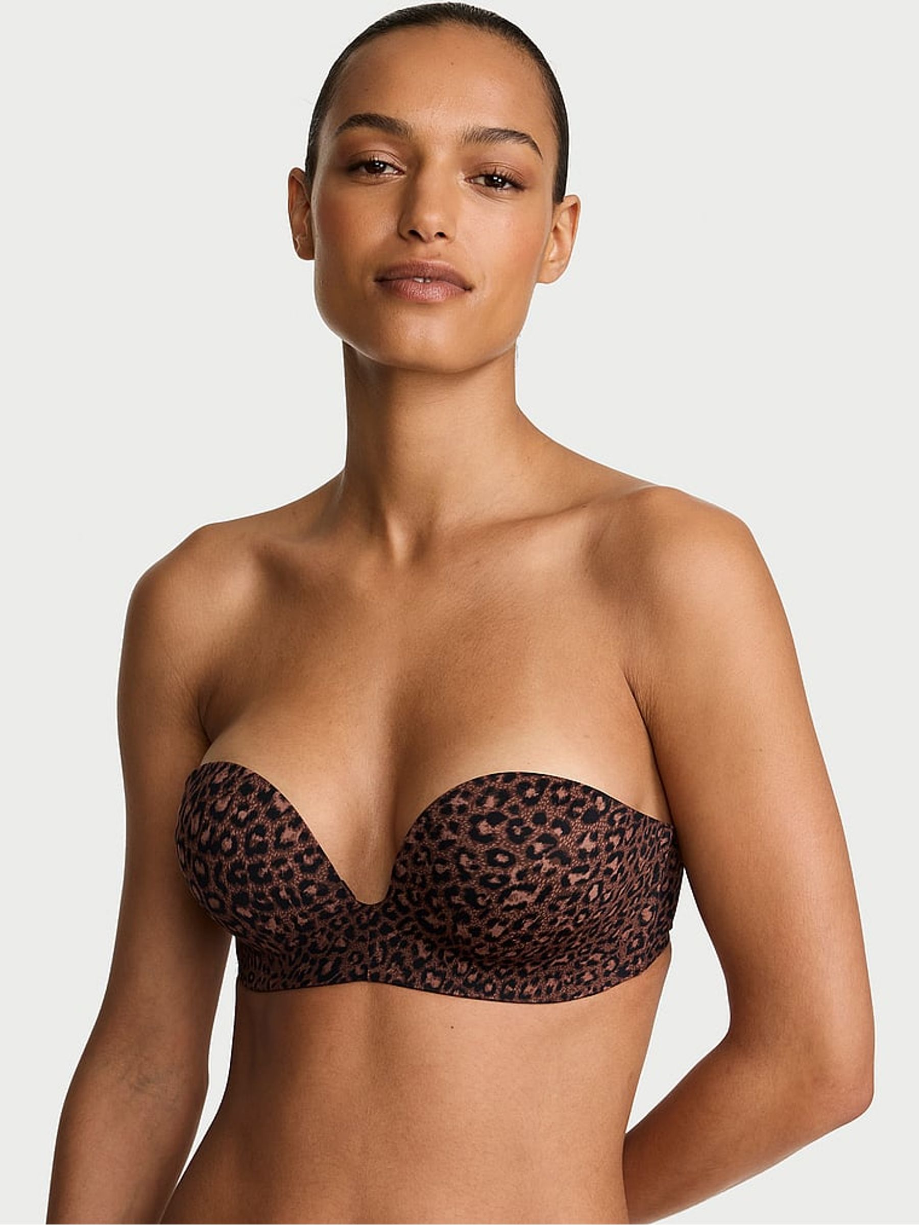 Leopard Brown Add 2 Cups Push Up Bombshell Strapless Bra - Image 2 of 3 Leopard Brown Add 2 Cups Push Up Bombshell Strapless Bra - Image 2 of 3