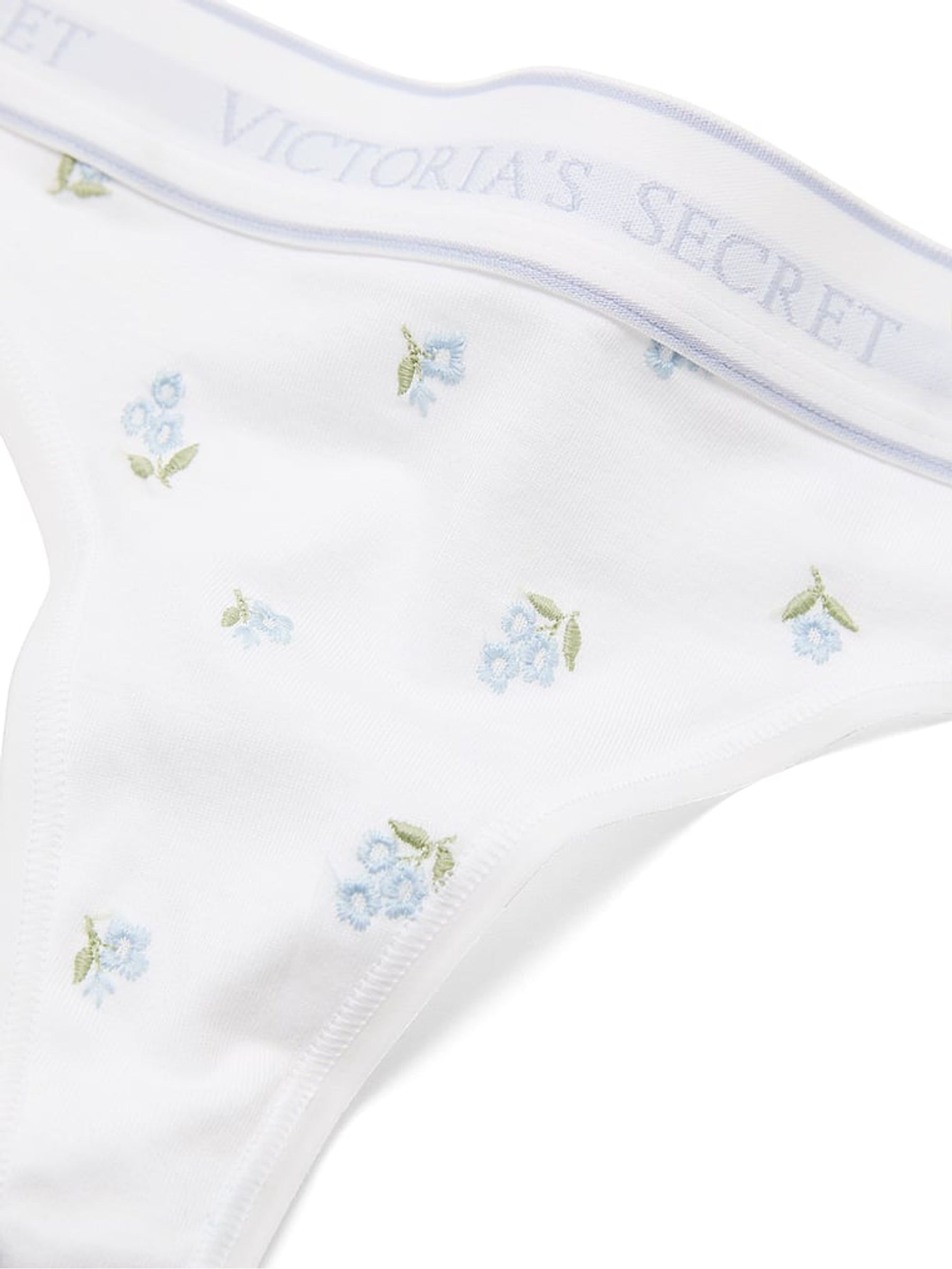 White Floral Thong Cotton Logo Embroidered Knickers - Image 3 of 3