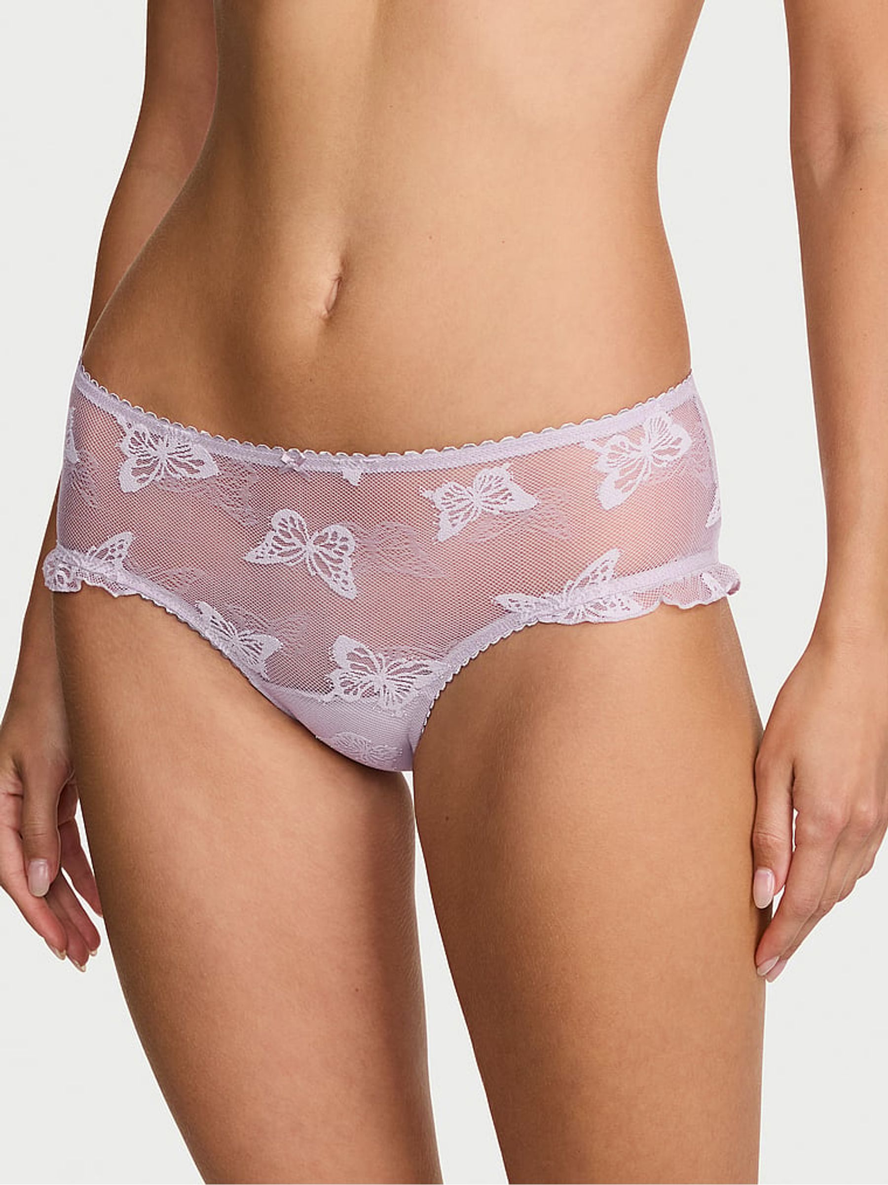 Crystal Lilac Purple Cheeky Butterfly Mesh Knickers - Image 1 of 2