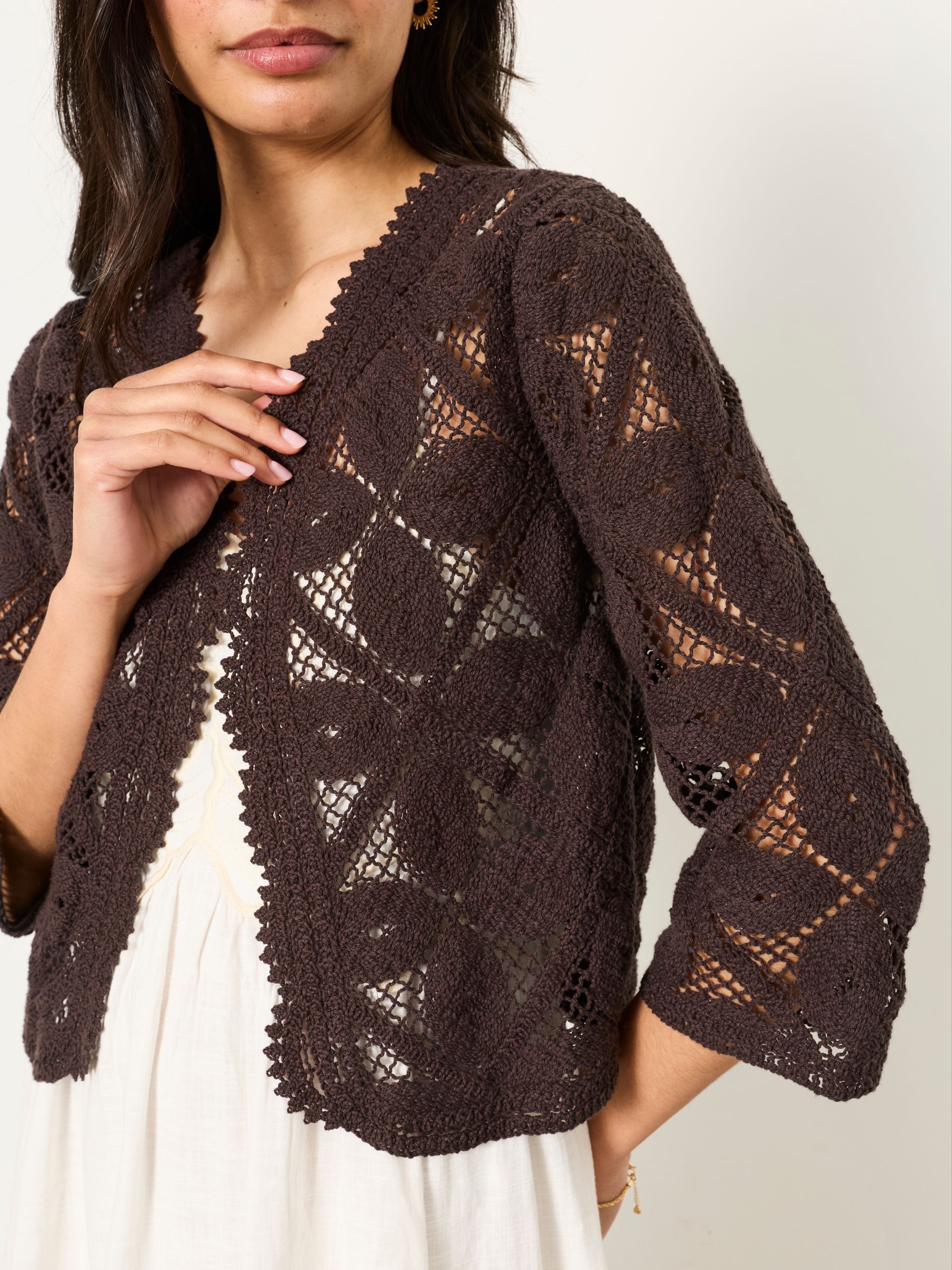 Brown Carrie Crochet Cardigan - Image 5 of 7