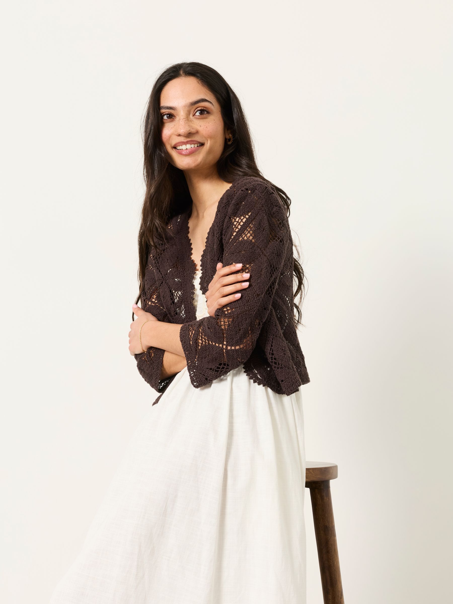Brown Carrie Crochet Cardigan - Image 6 of 7