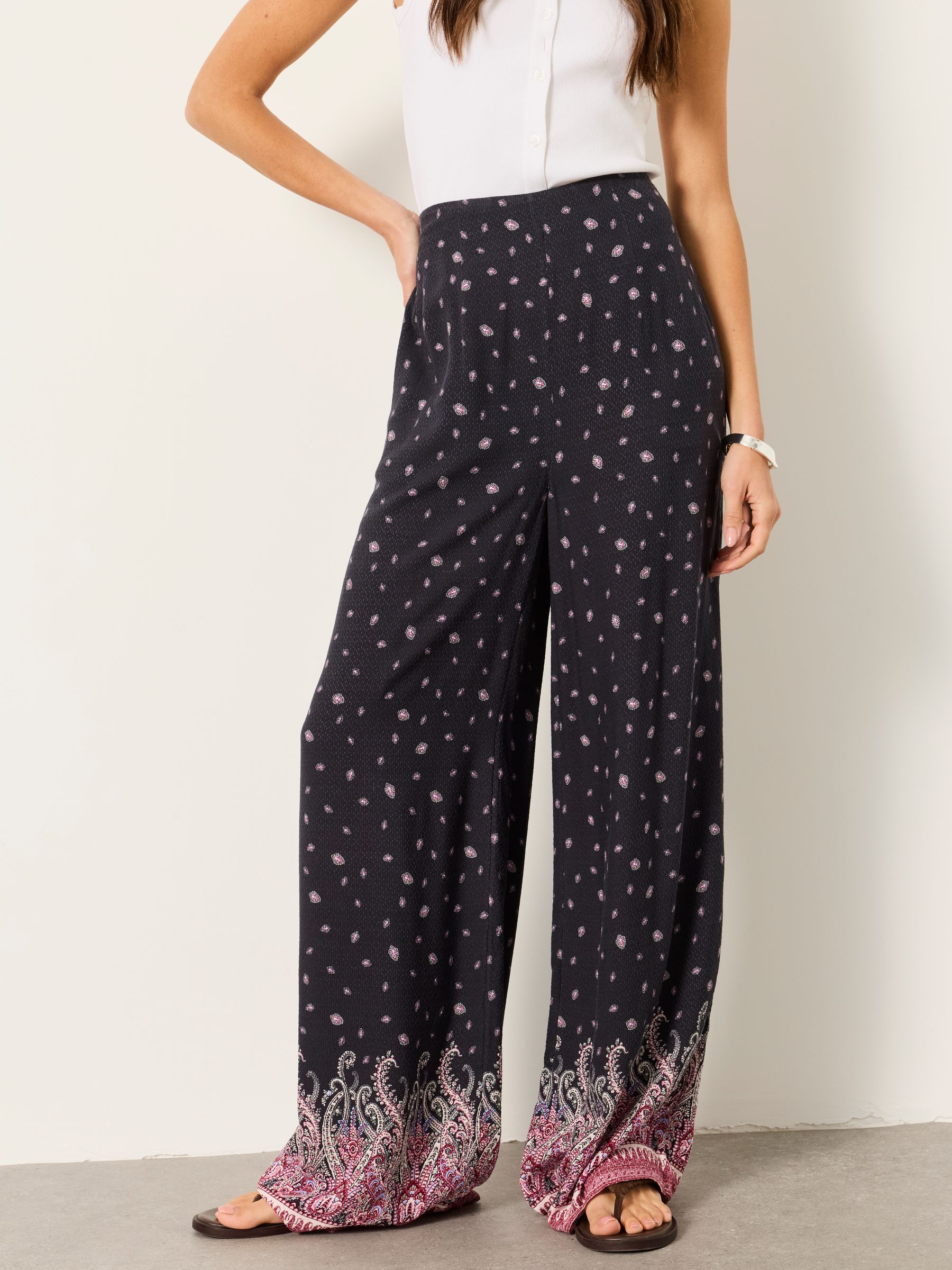 Zelda Black Paisley Palazzo Trousers - Image 1 of 7