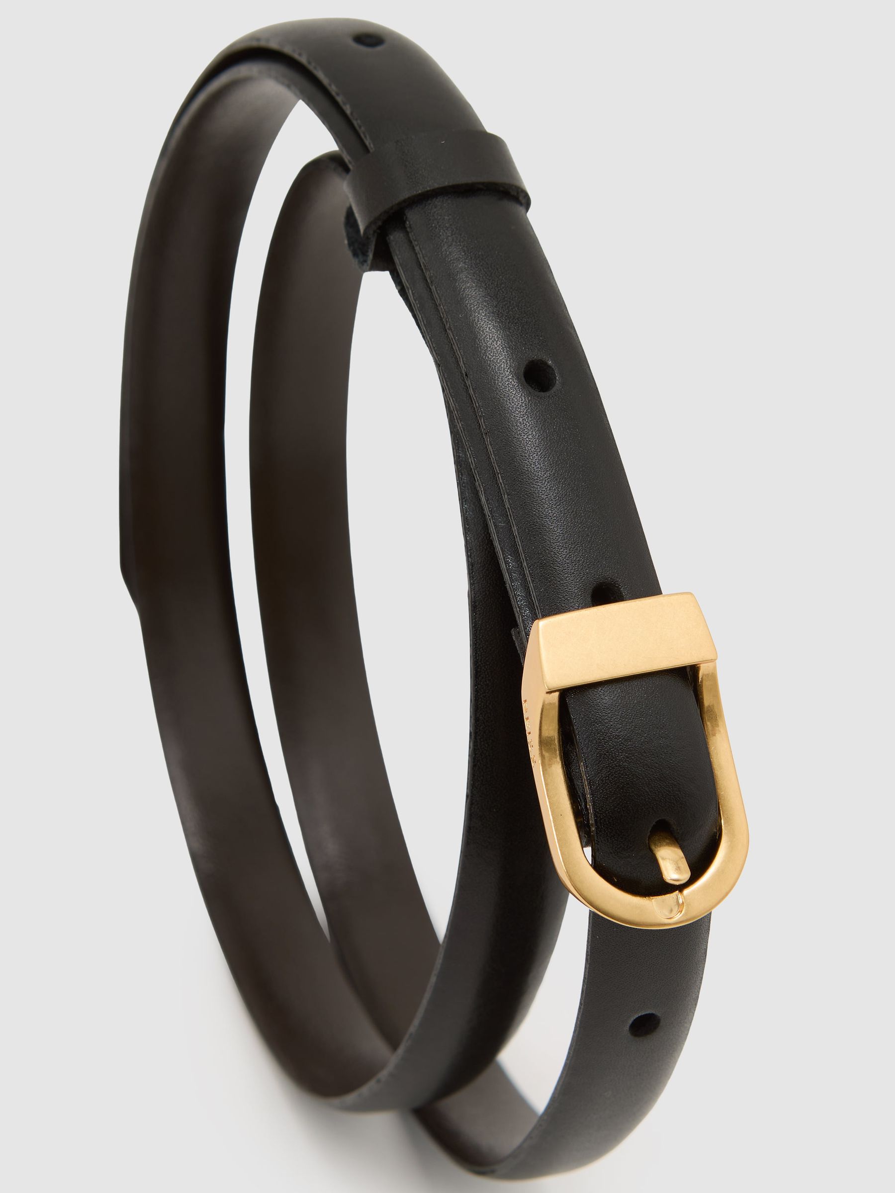 Leather Mini-Buckle Belt in Black - Image 5 of 5