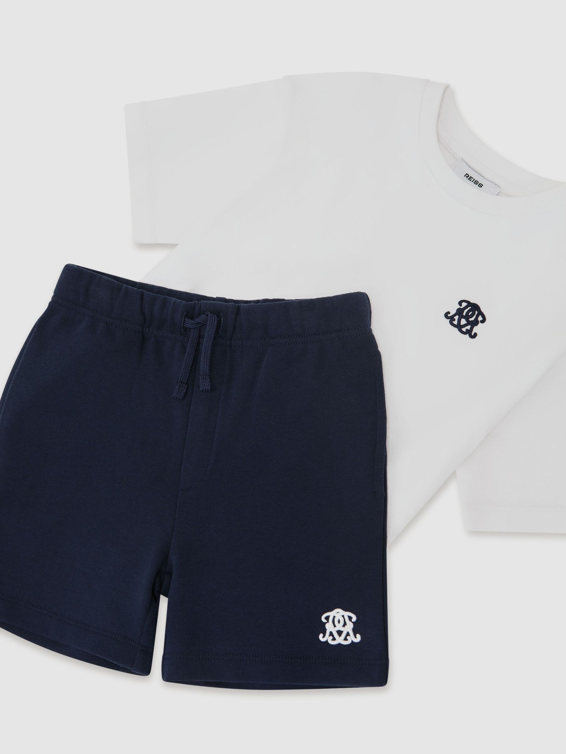Top & Jogger Set in White/Navy - Image 1 of 3