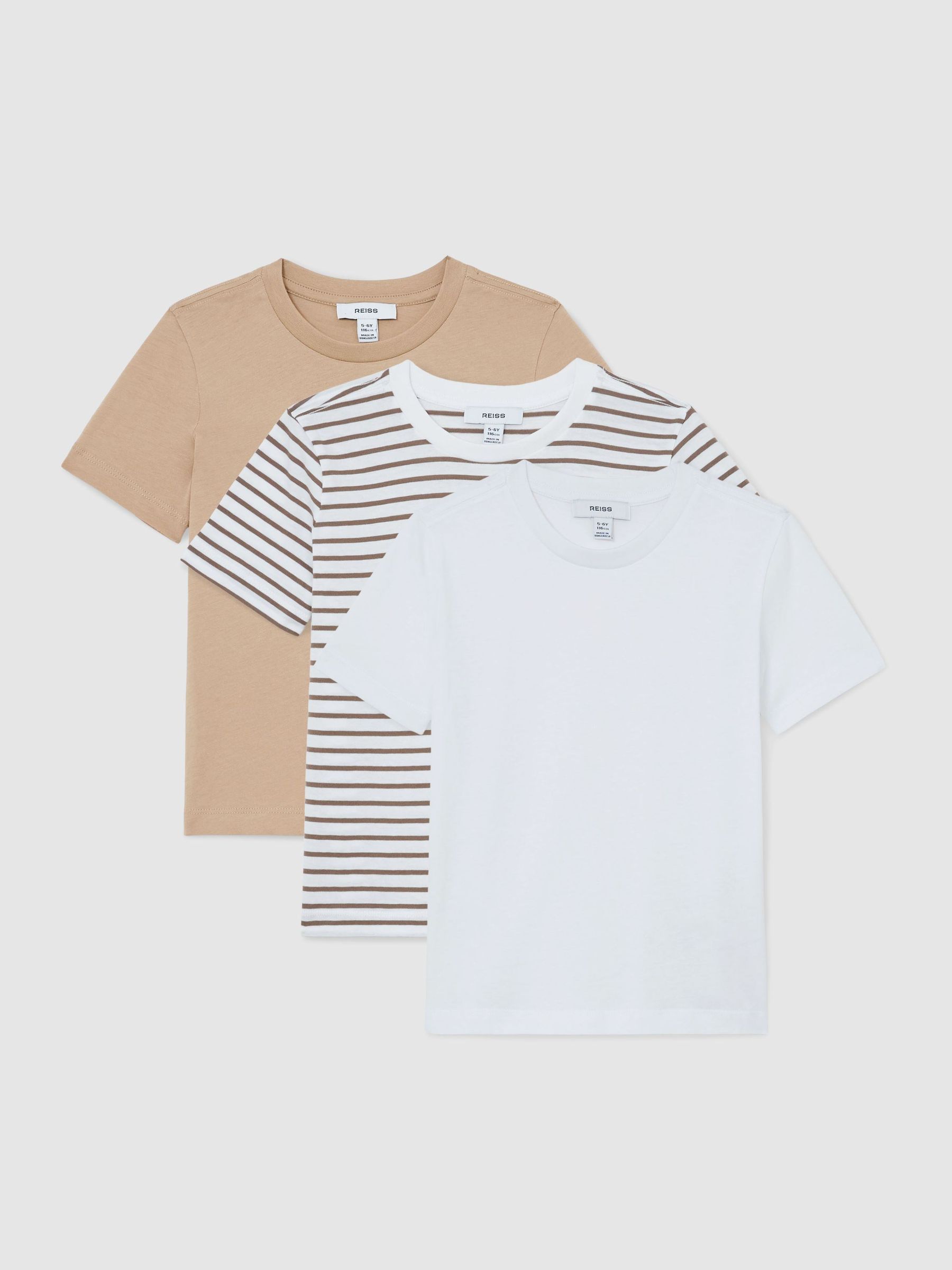 3 Pack Stripe T-Shirts in Stone/Brown Stripe/White - Image 2 of 3