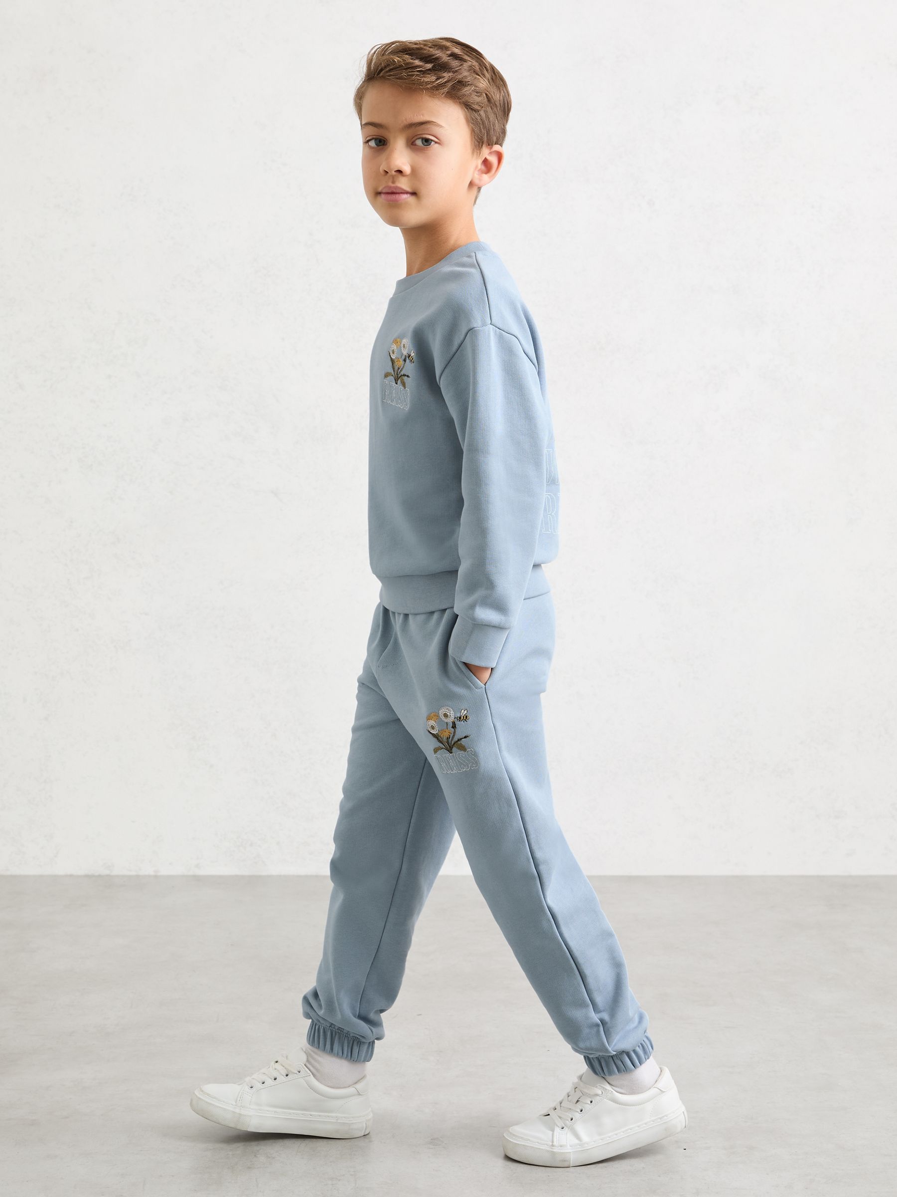 9-13 yrs Cotton Dandelion Logo Cuffed Joggers in Pale Blue - Image 3 of 4