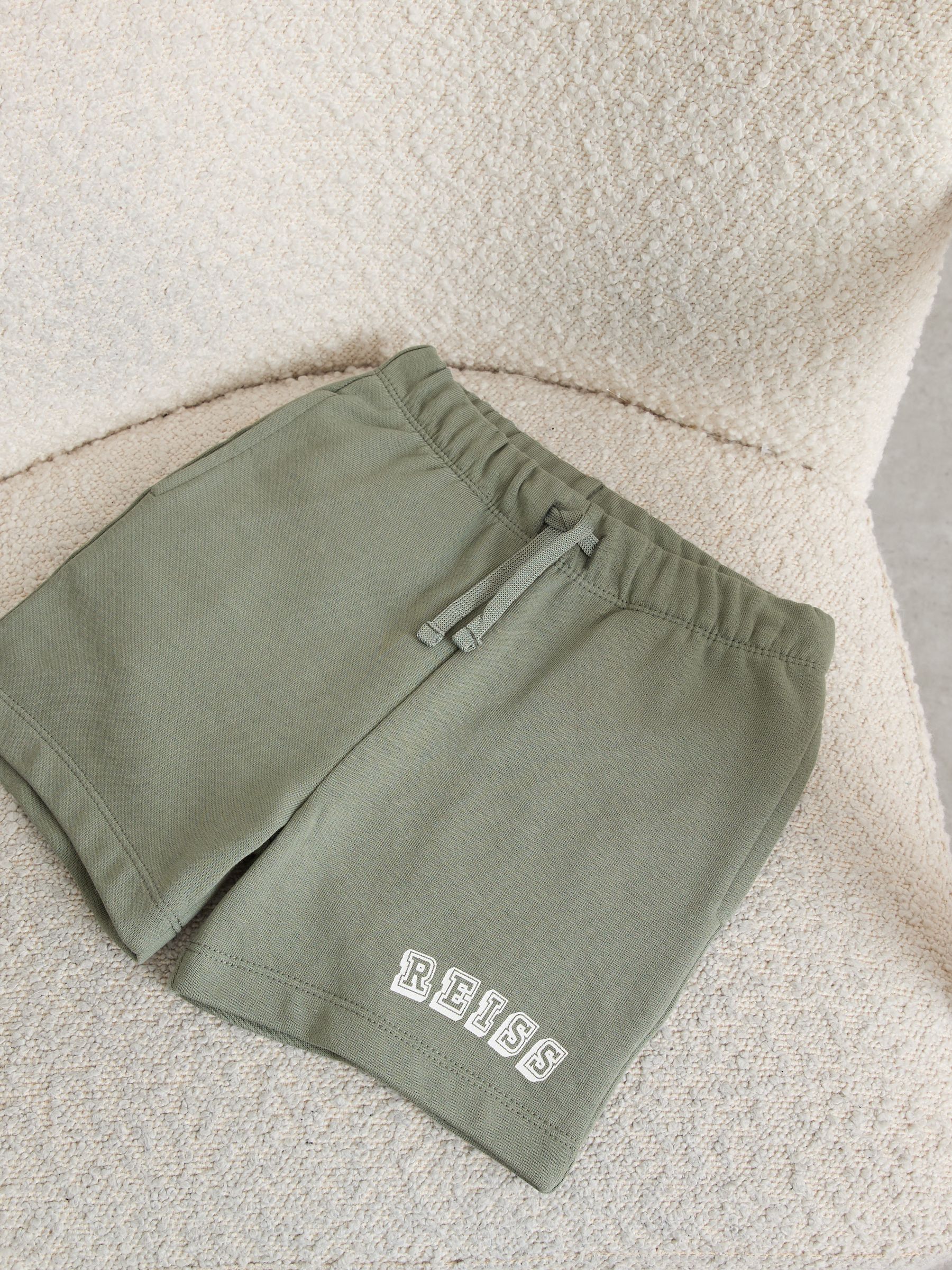 9-13 yrs Cotton Logo Drawstring Shorts in Sage/Off White - Image 3 of 4