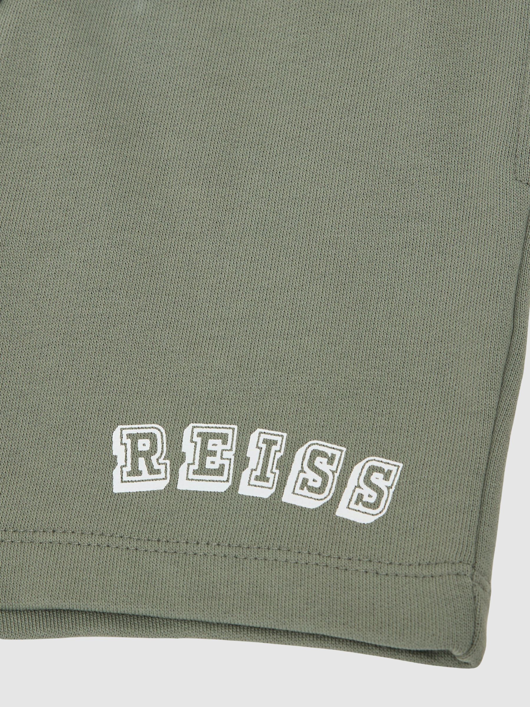 9-13 yrs Cotton Logo Drawstring Shorts in Sage/Off White - Image 4 of 4