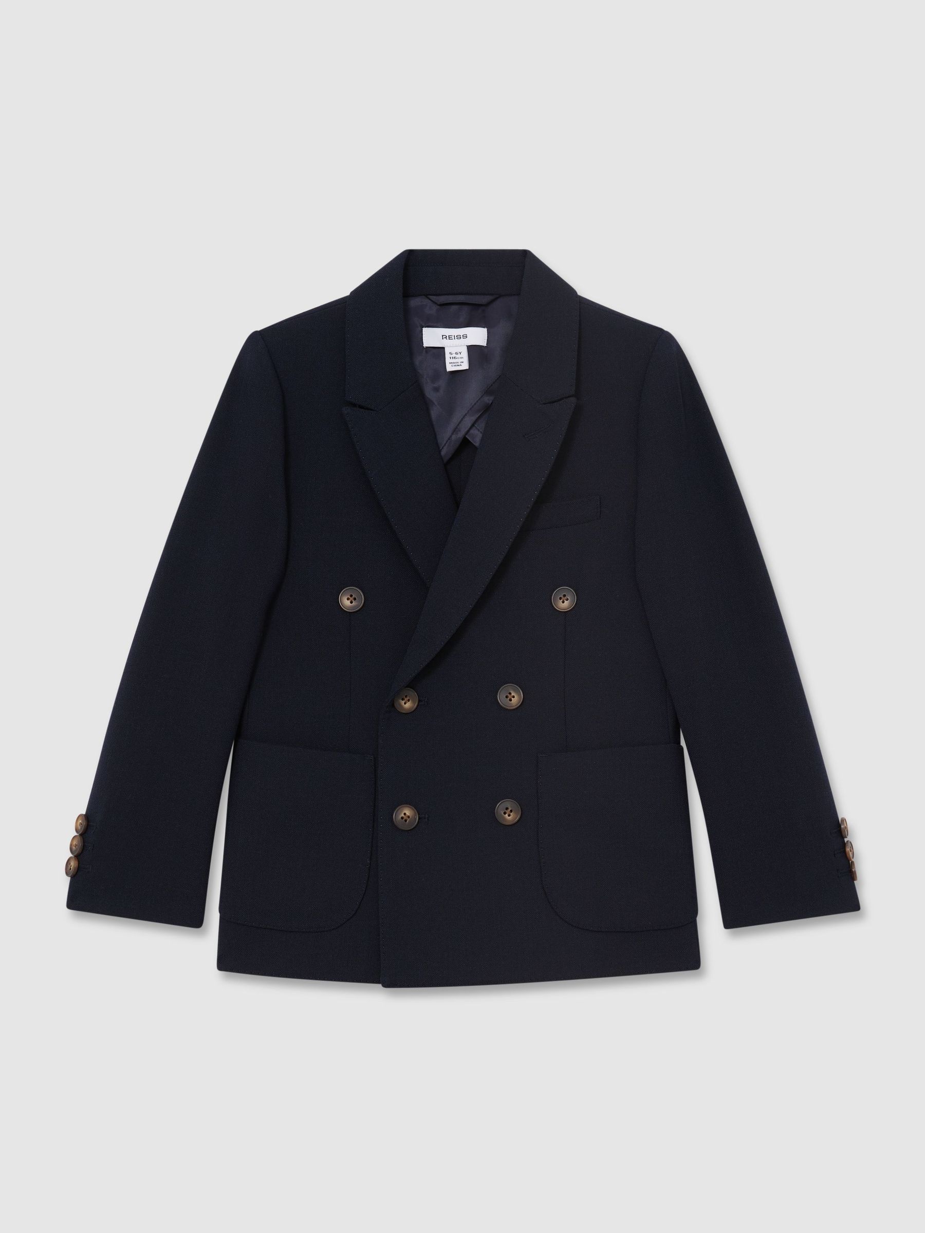 Double-Breasted Textured Blazer With Wool in Navy - Image 3 of 3