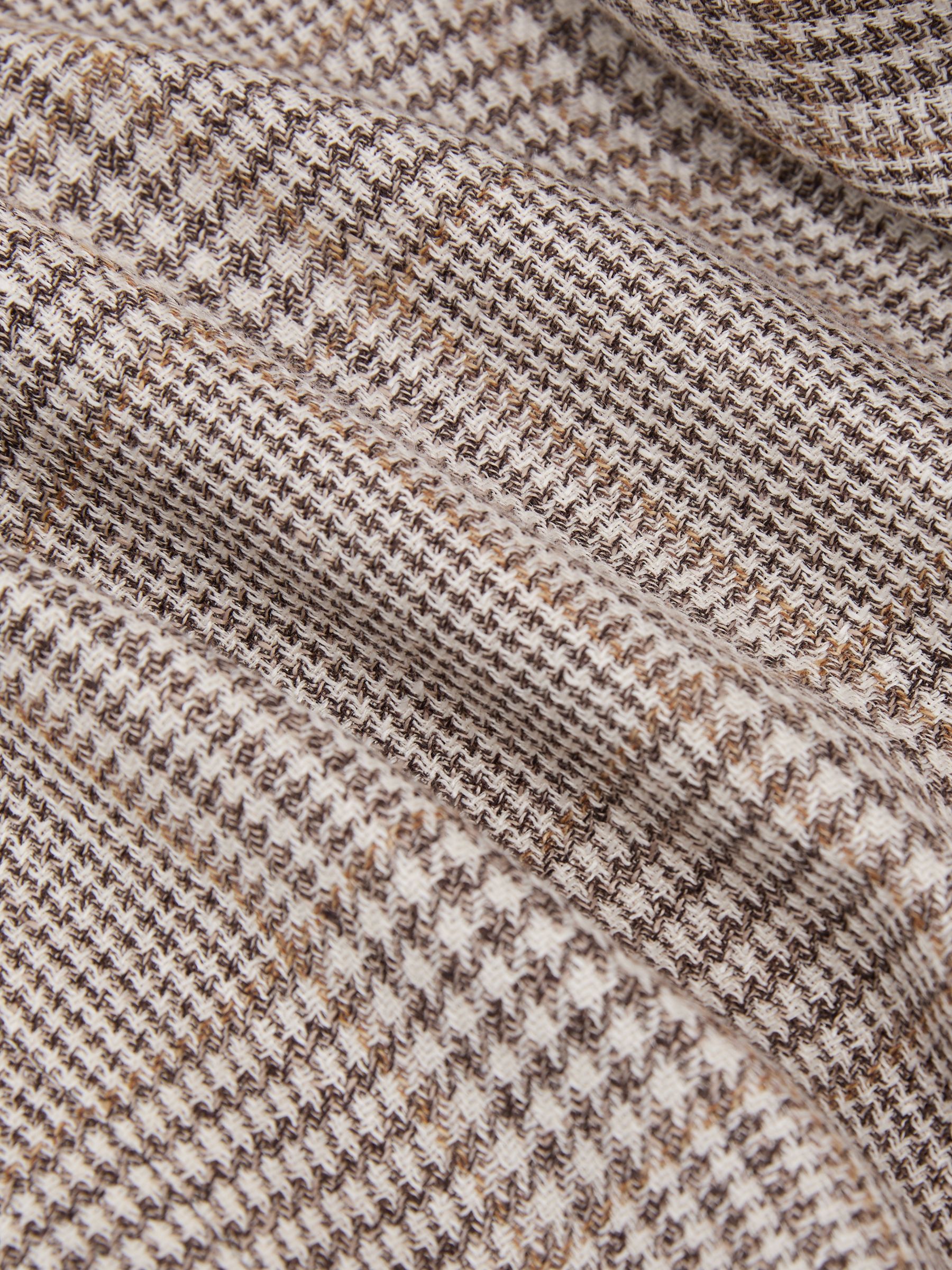 Tailored Fit Linen-Wool Single-Breasted Check Blazer in Oatmeal Brown - image 2