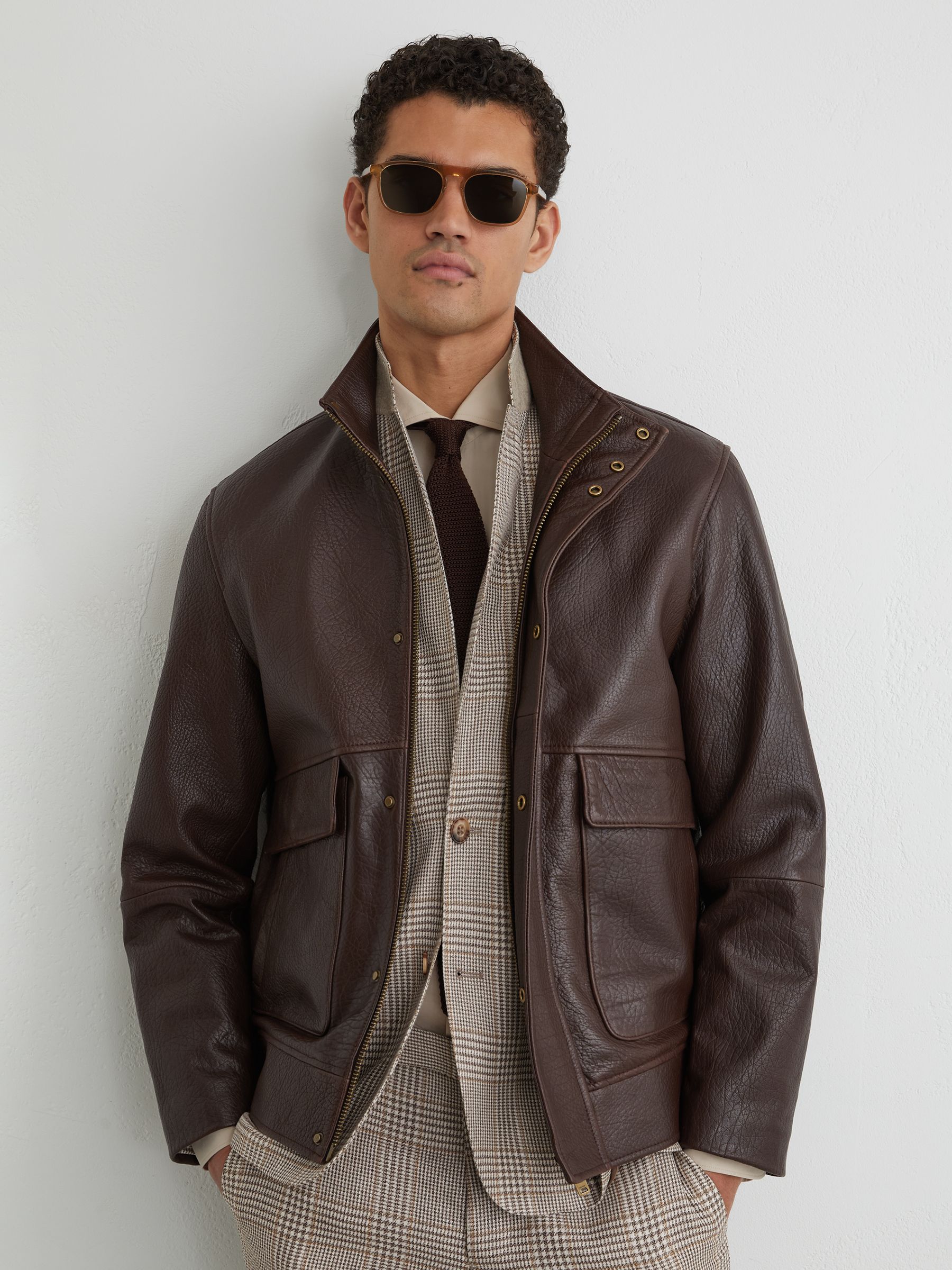 Blazer à carreaux en lin et laine, coupe ajustée, Simple boutonnage, couleur avoine - Image 9 de 12