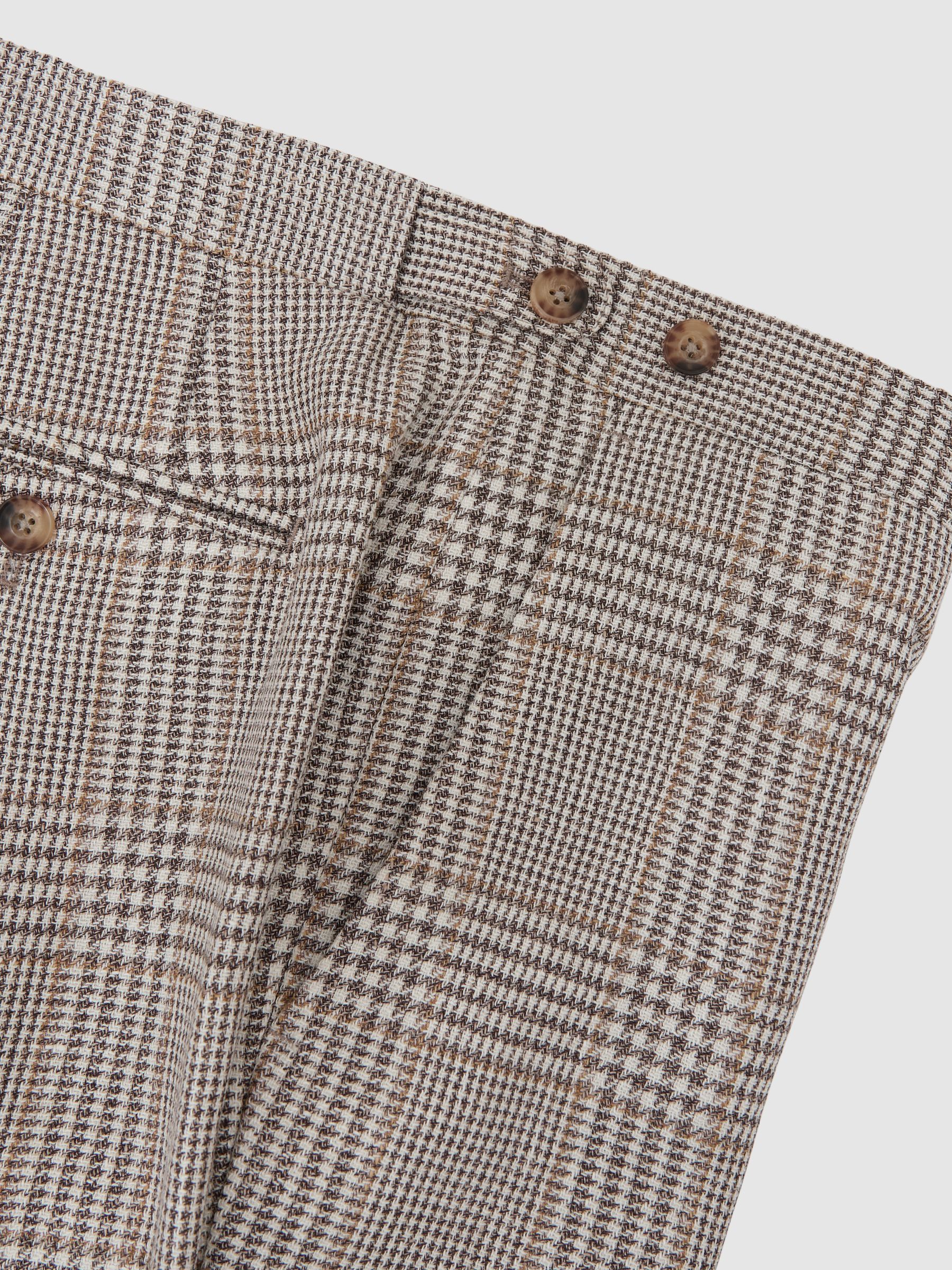 Tailored Fit Linen-Wool Check Suit Trousers in Oatmeal Brown - image 3