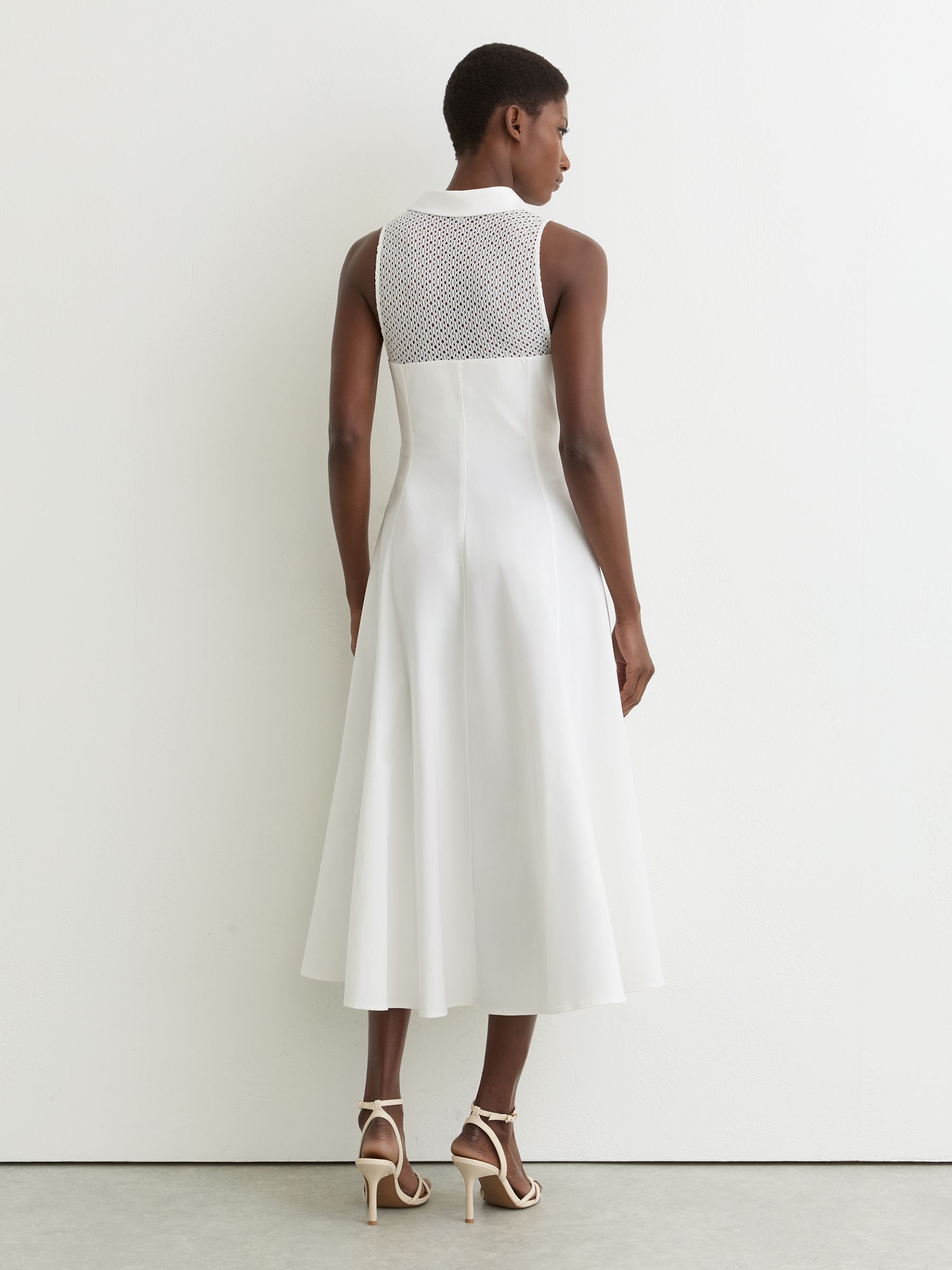 Cotton Broderie-Detail Midi Dress with Stretch in Ivory - image 5