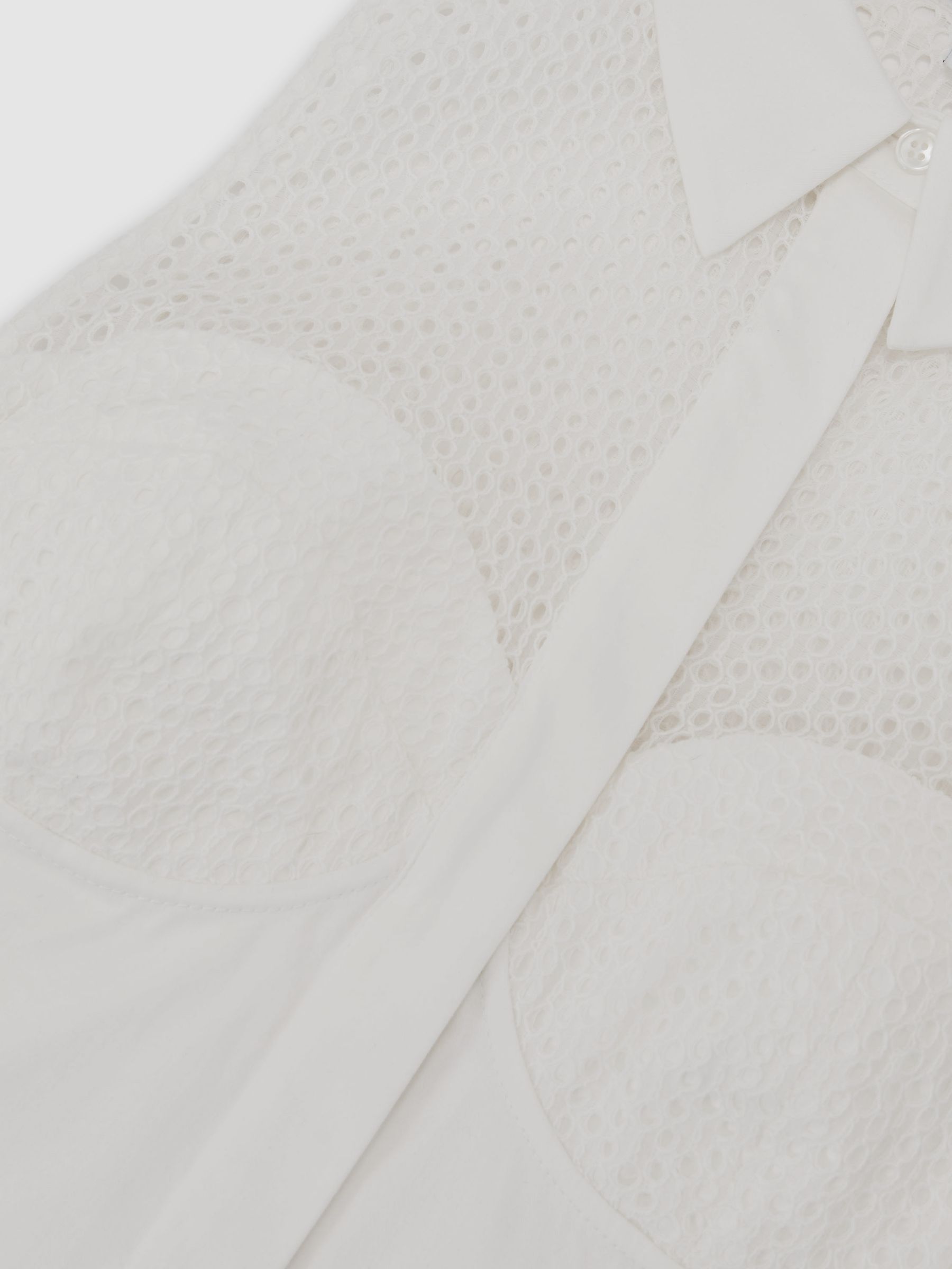 Cotton Broderie-Detail Midi Dress with Stretch in Ivory - image 4