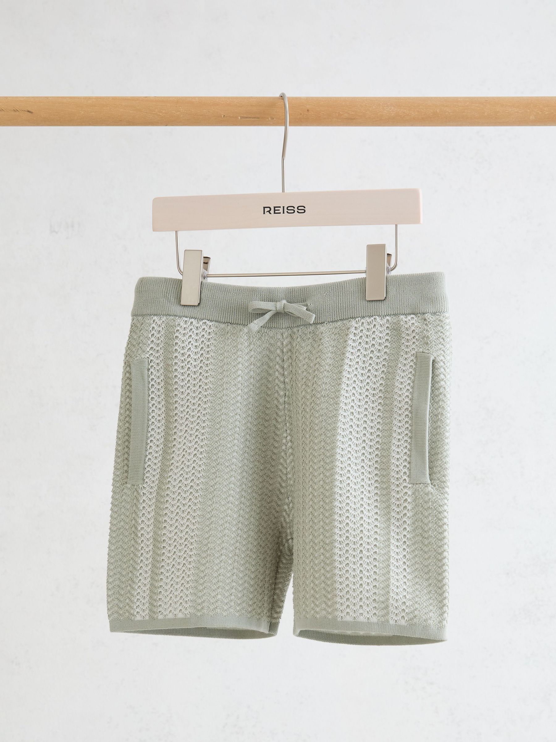 13-14 yrs Cotton Textured-Knit Striped Shorts in Sage/White - Image 2 of 3
