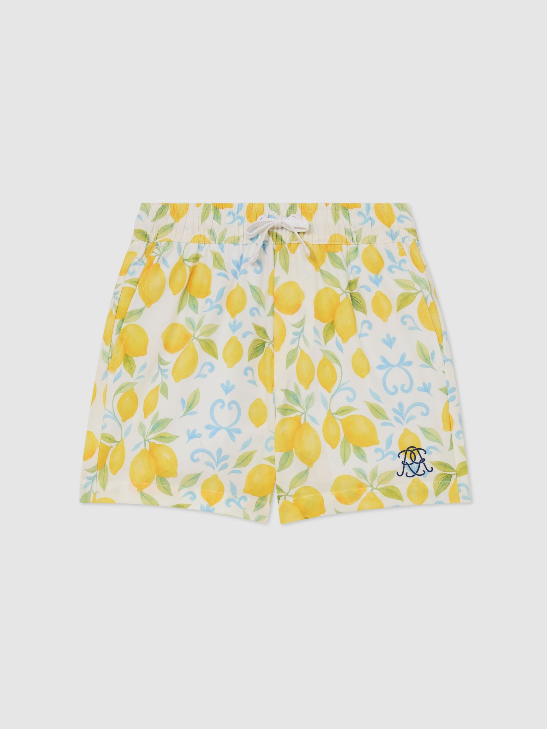 Printed Drawstring Swim Shorts in White - Image 1 of 3