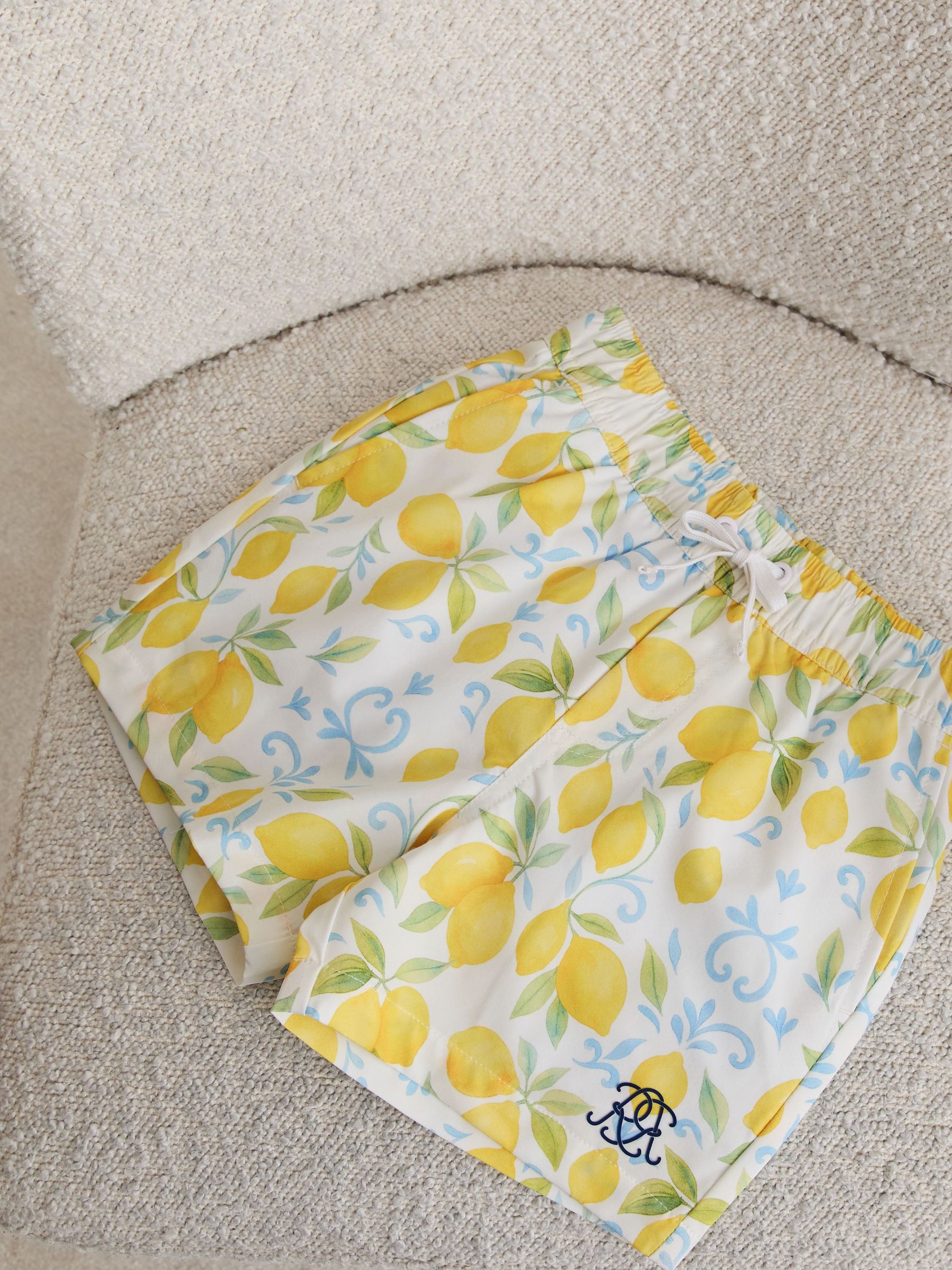 Printed Drawstring Swim Shorts in White - Image 1 of 3