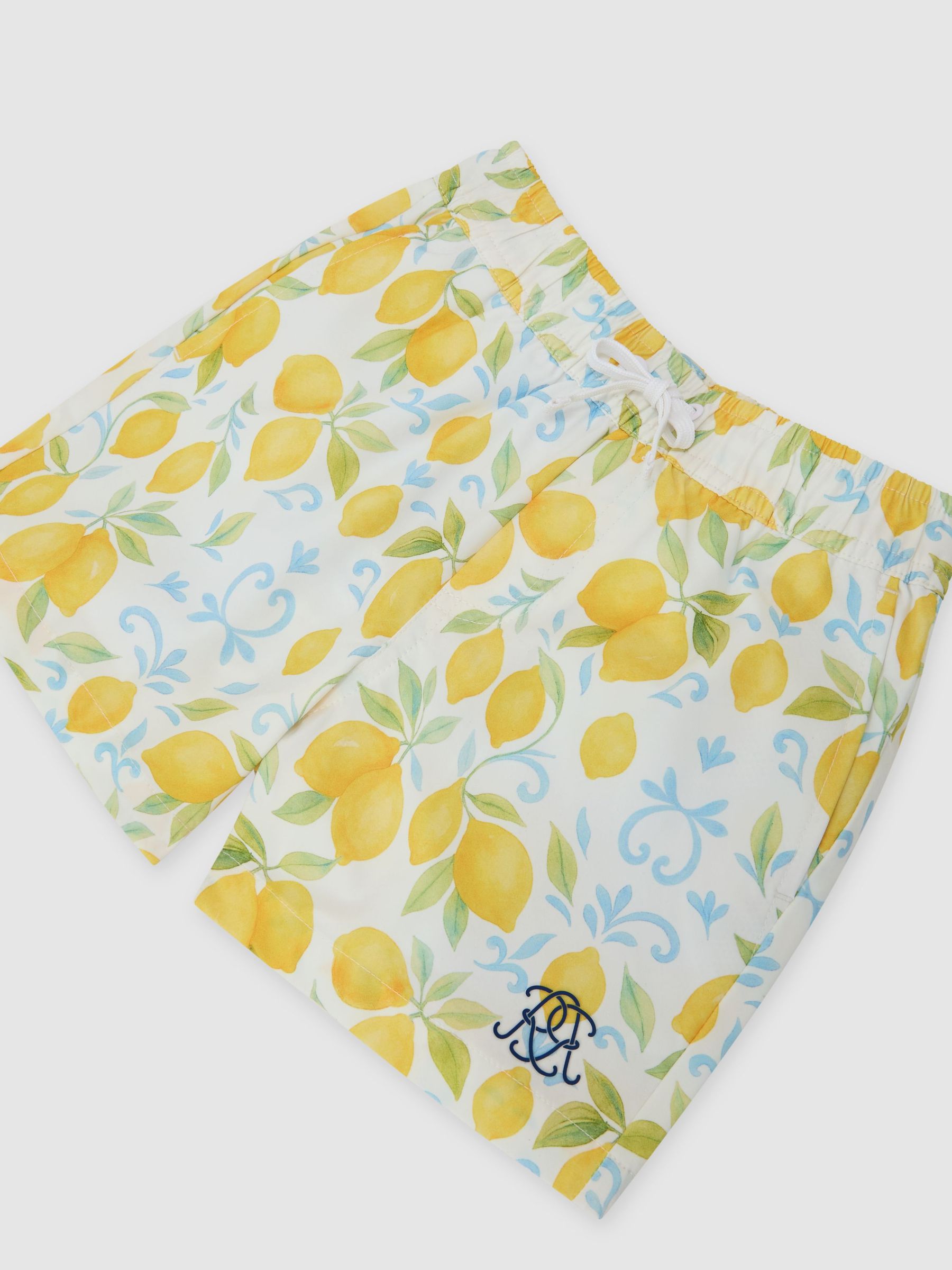 Printed Drawstring Swim Shorts in White - Image 3 of 3