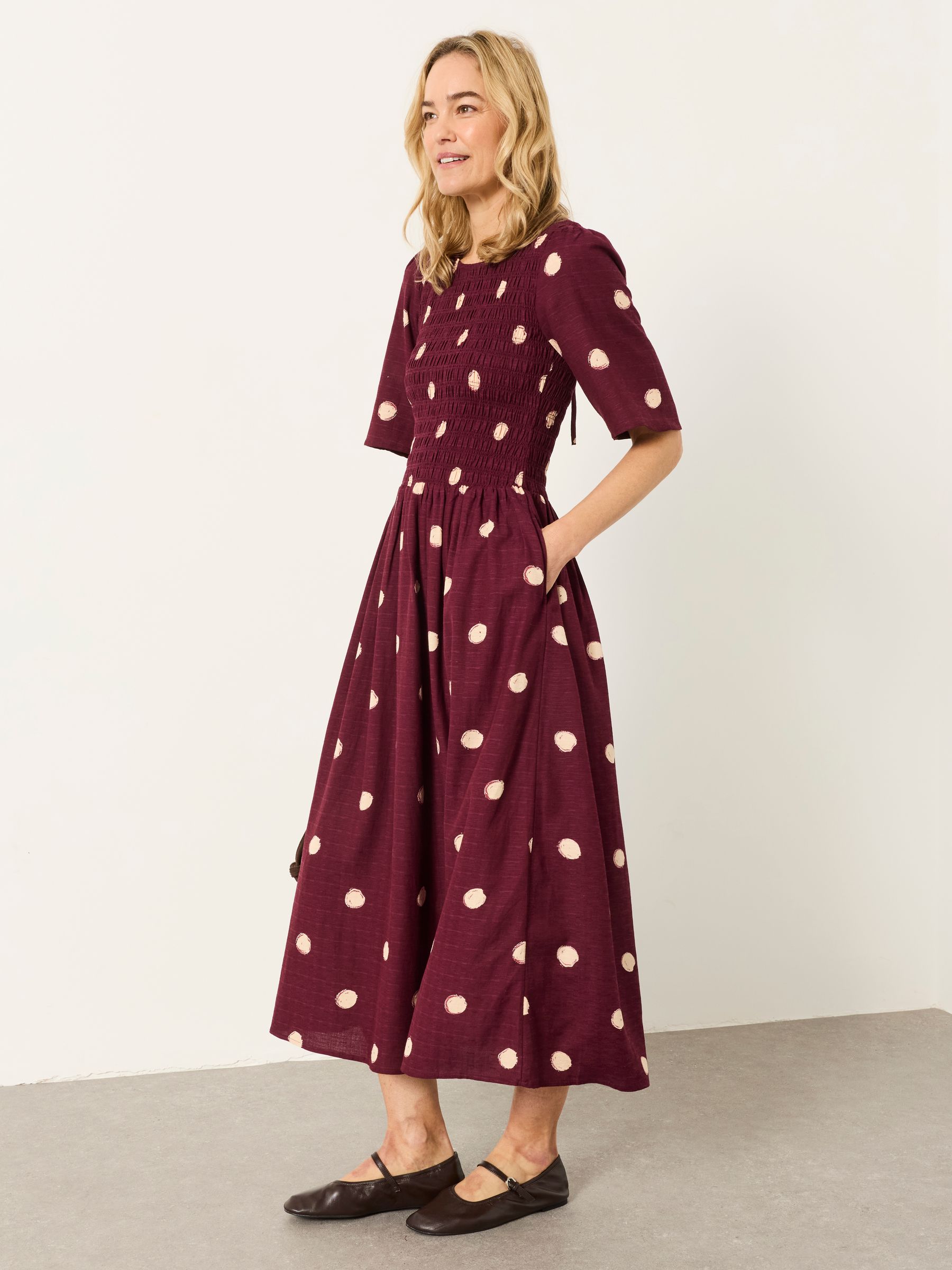 Burgundy Red Spot Petite Alice Midi Dress - Image 1 of 6