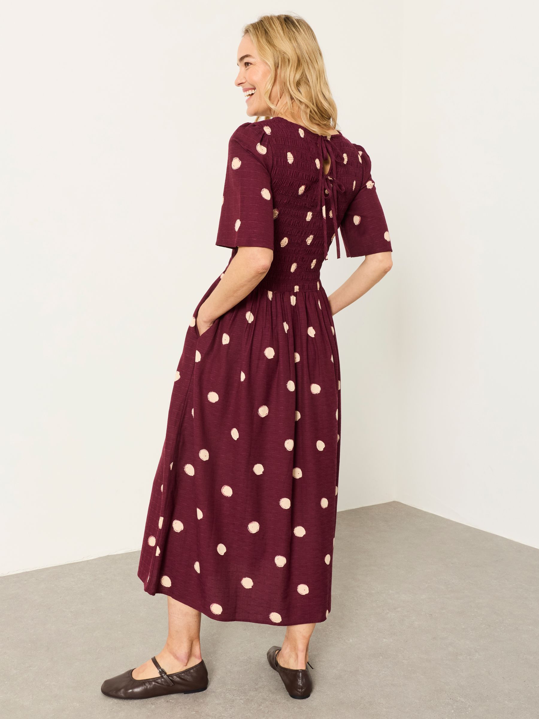 Burgundy Red Spot Petite Alice Midi Dress - Image 3 of 6