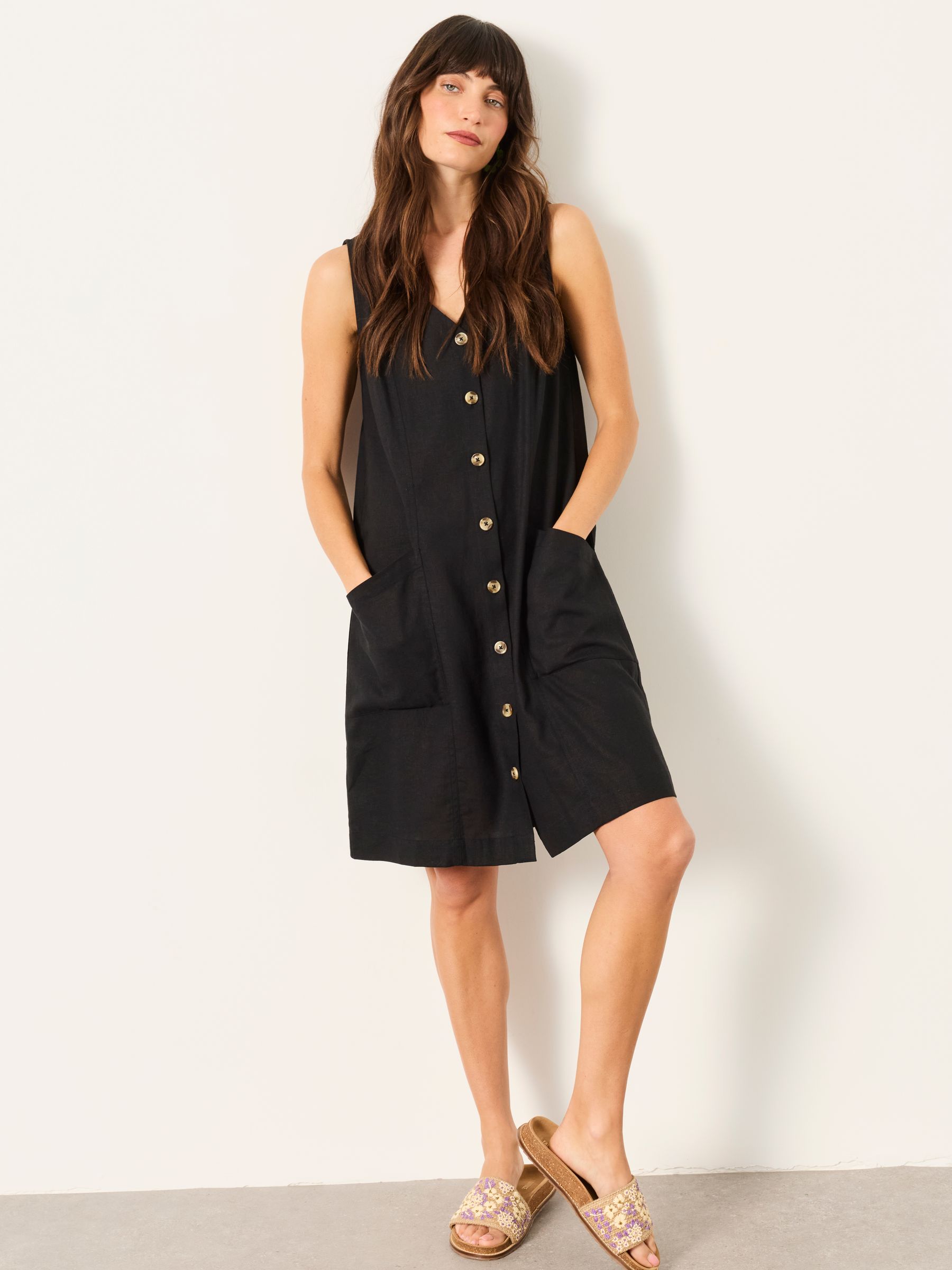 Jena Black Petite Linen Dress - Image 1 of 6