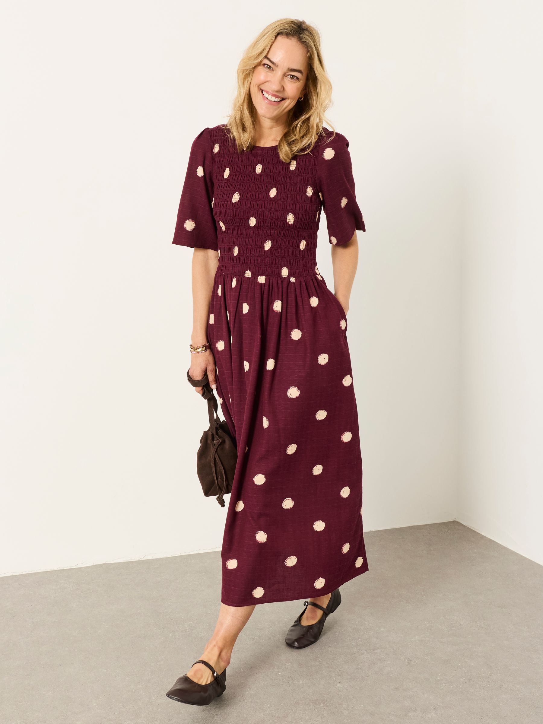 Burgundy Red Spot Regular Alice Midi Dress - Image 1 of 6