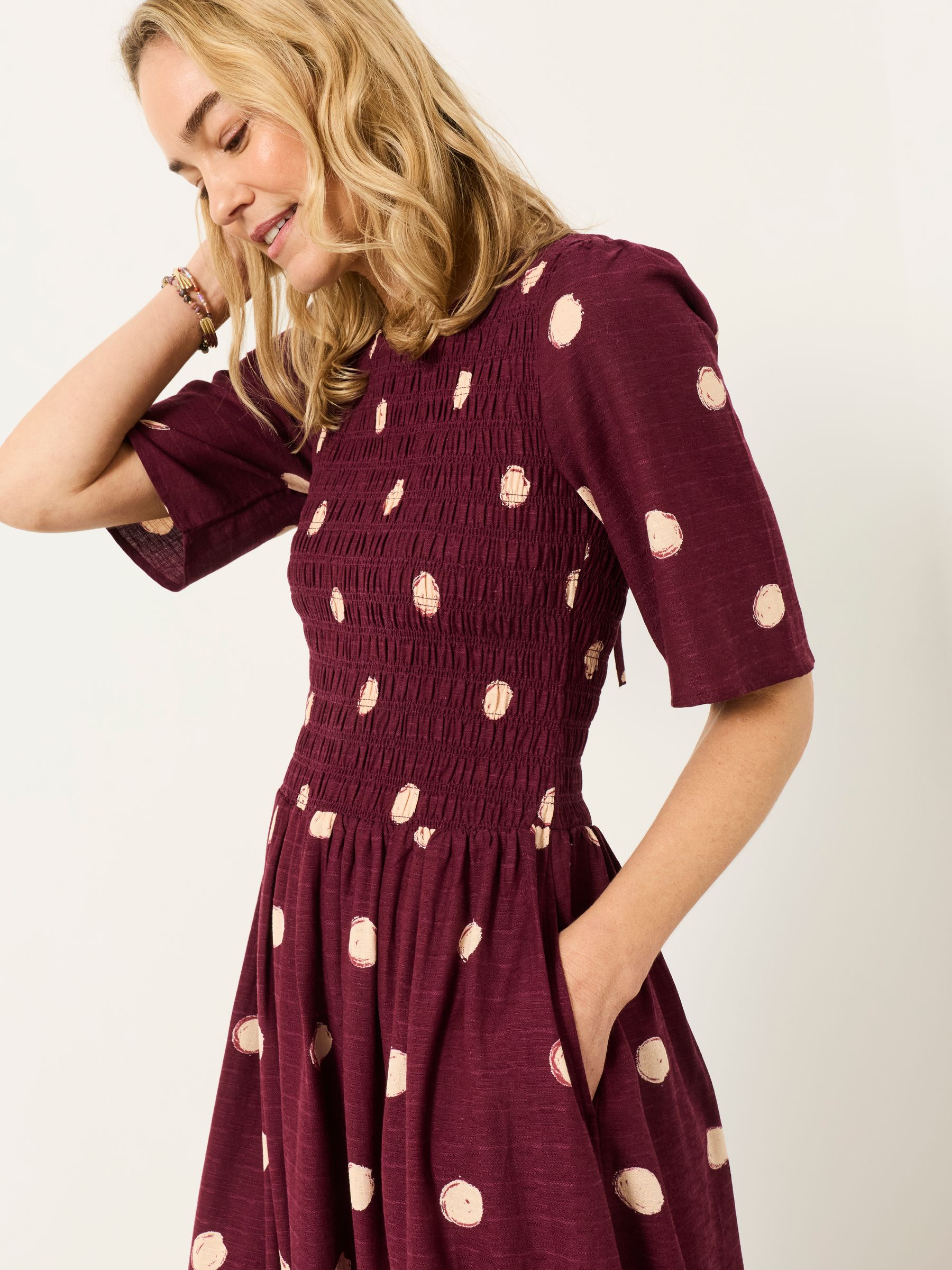 Burgundy Red Spot Regular Alice Midi Dress - Image 2 of 6