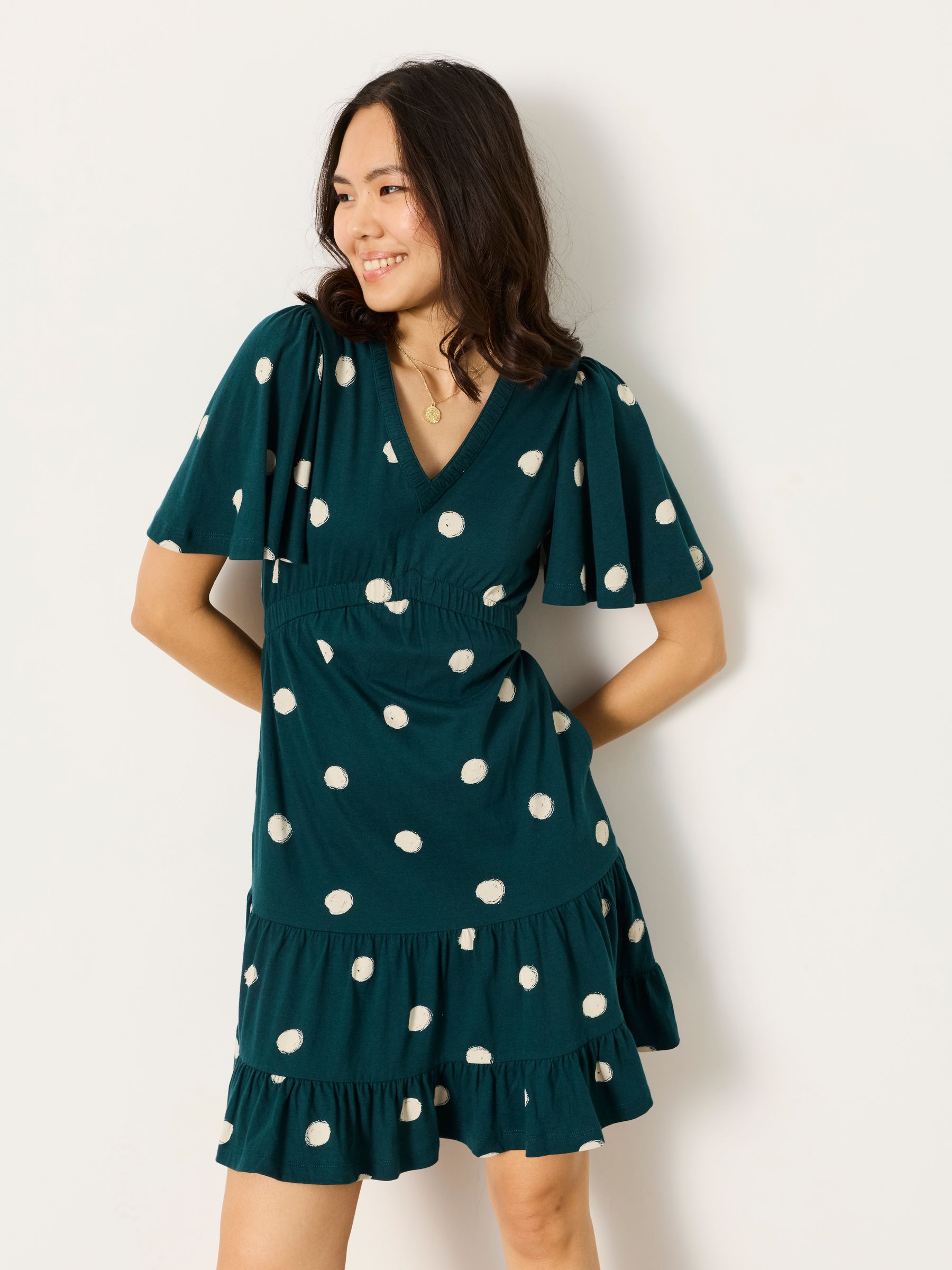 Grace Dark Teal Spot Jersey Mini Dress