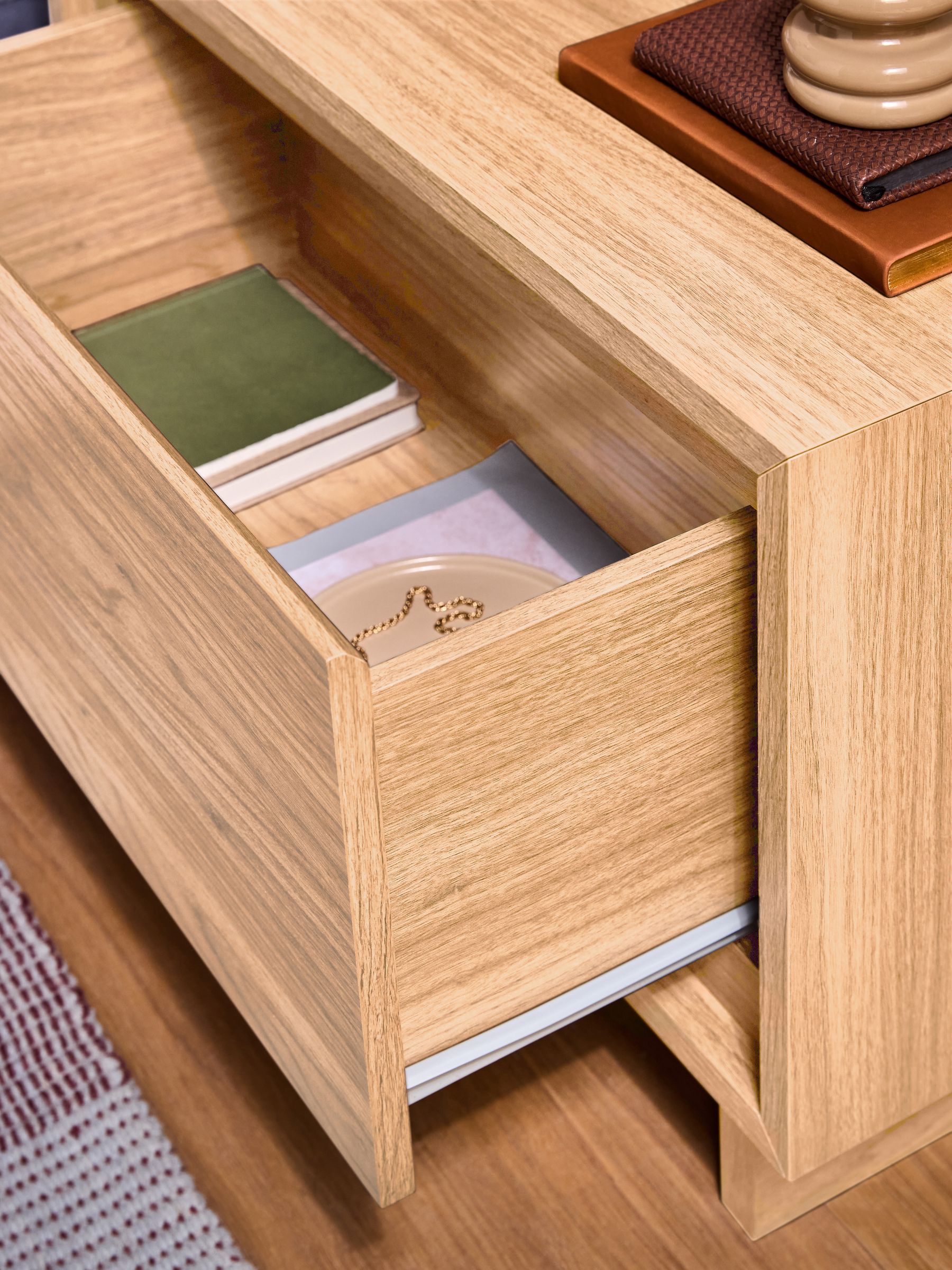 Kaci 1 Drawer Wide Bedside Table in Oak Effect - Image 2 of 5 Kaci 1 Drawer Wide Bedside Table in Oak Effect - Image 2 of 5