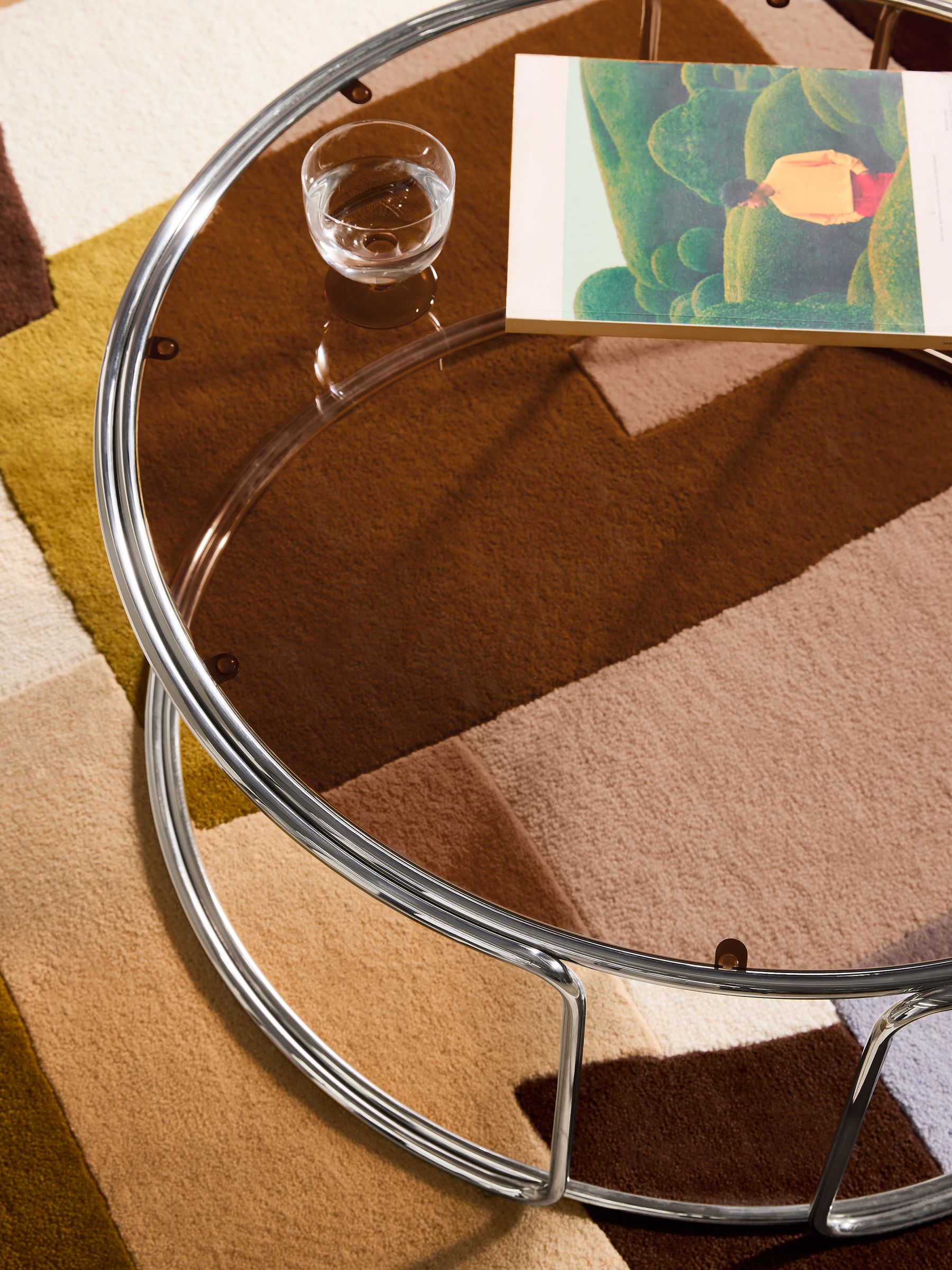 Piper Amber Glass Coffee Table in Chrome - Image 2 of 6